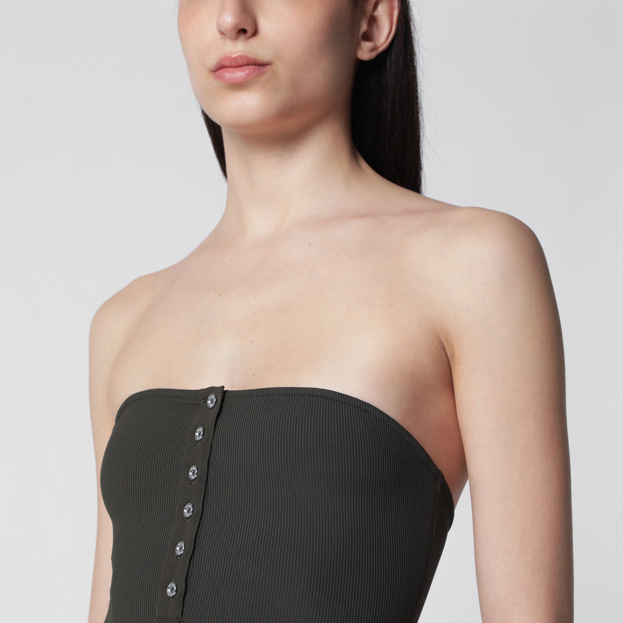 Strapless one-piece swimsuit dark green