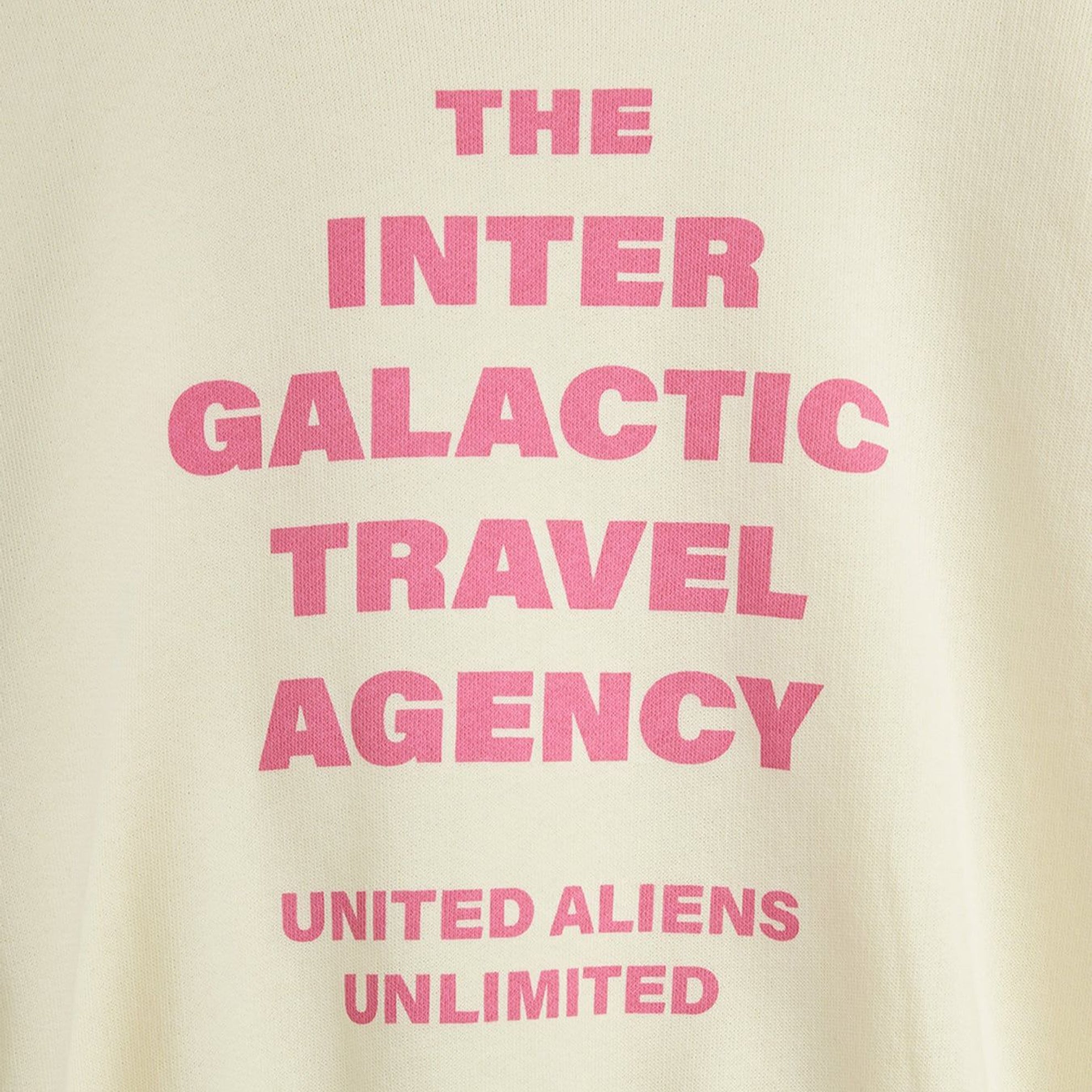 White sweatshirt with Travel Agency print