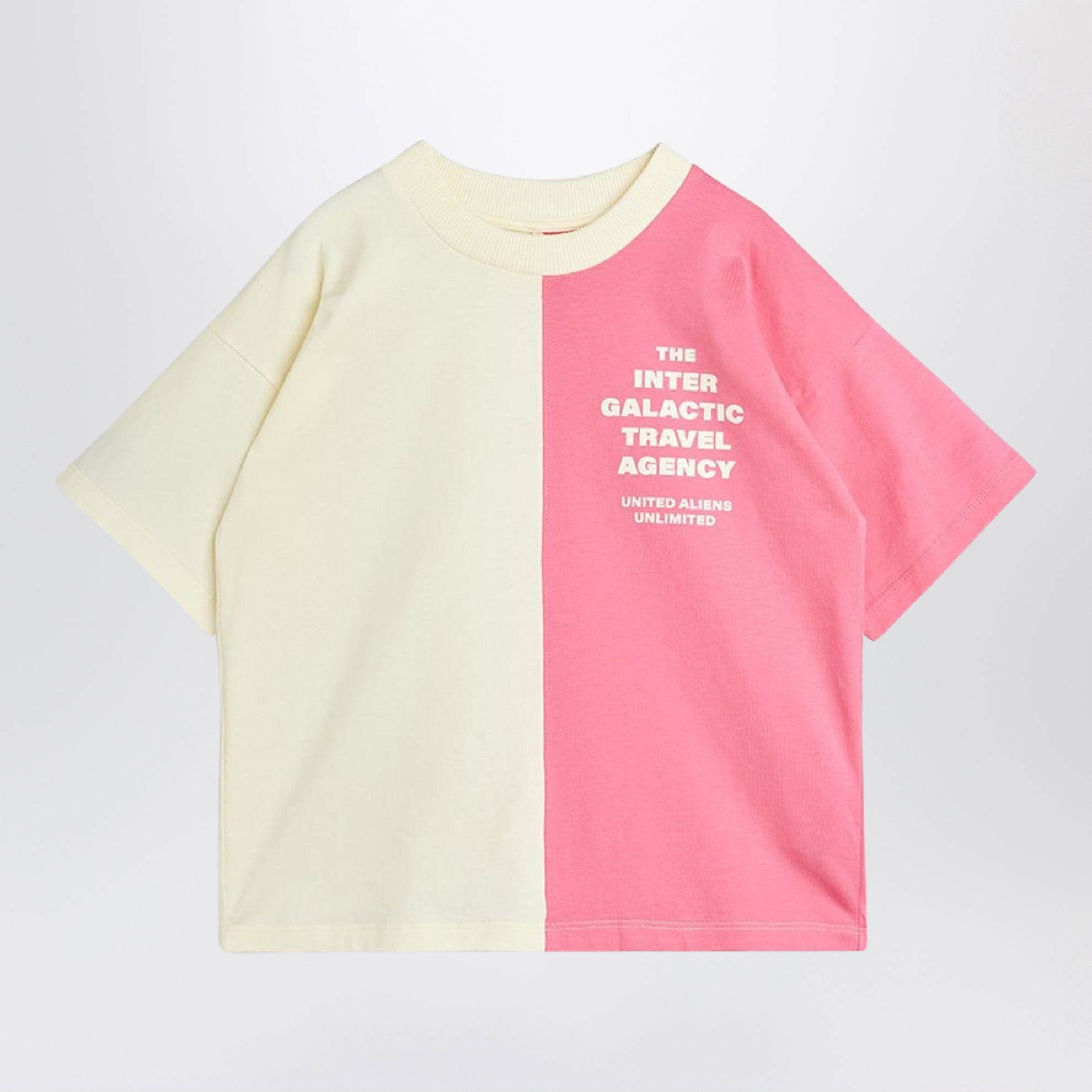 Weiß/Rosa T-Shirt mit Travel Agency Print