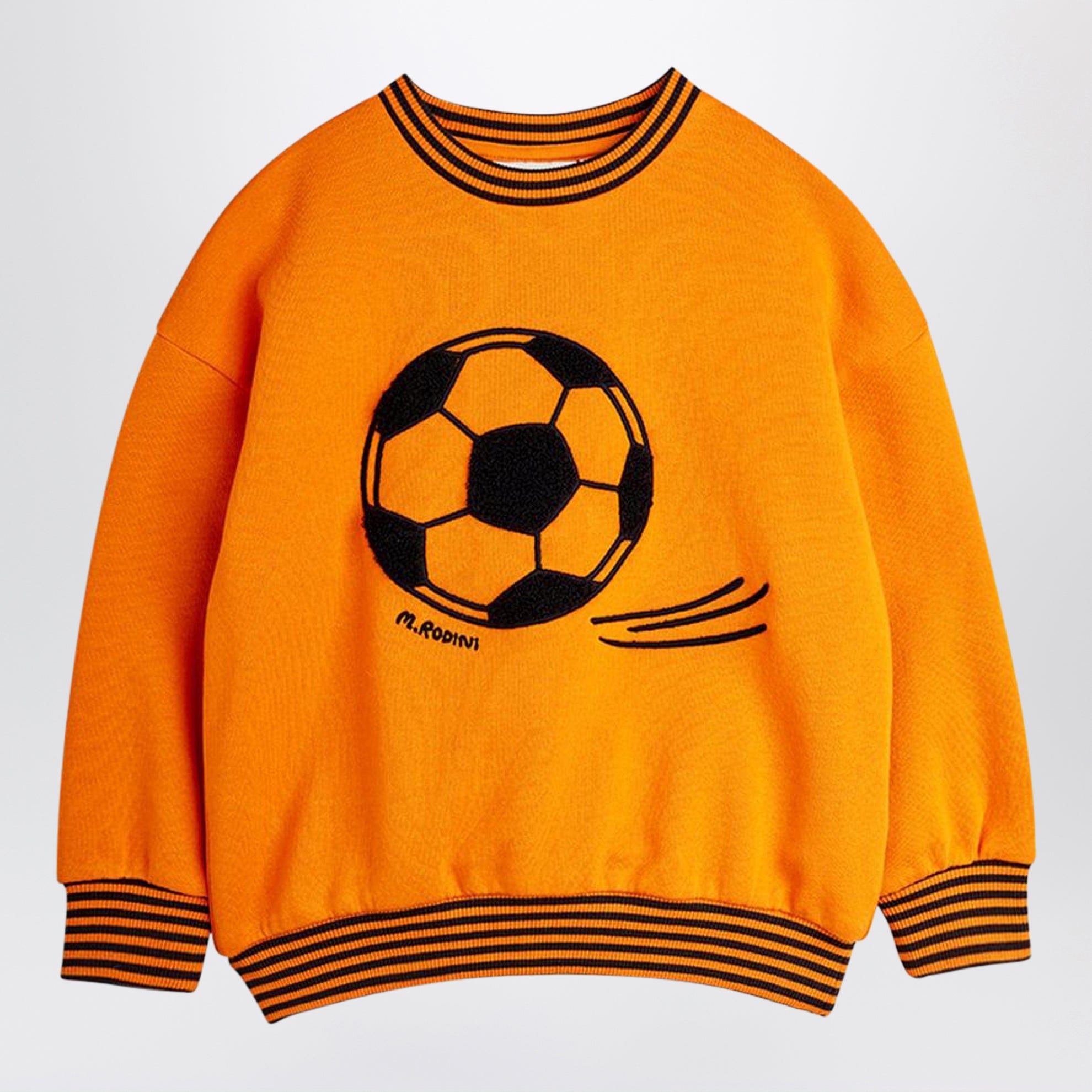 Sweatshirt orange avec ballon de football en chenille