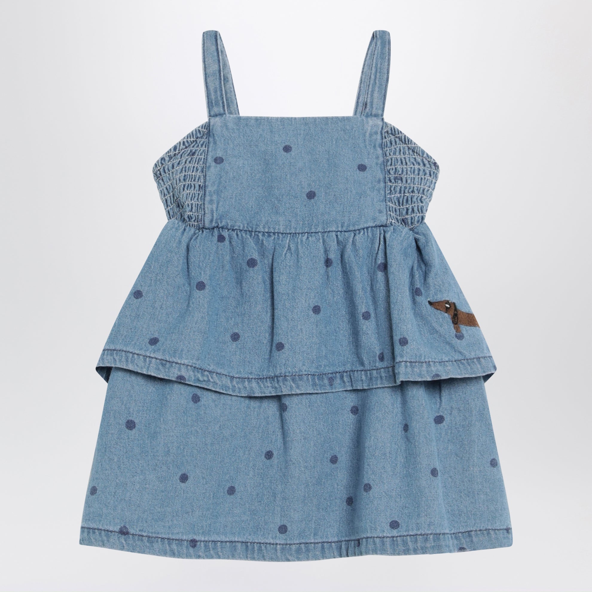 Abito blu in denim a pois