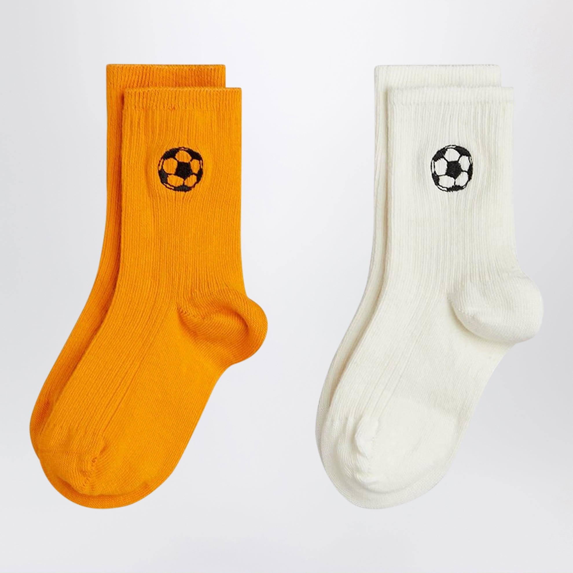 Due paia di calzini con ricamo palla da calcio bianco/arancione