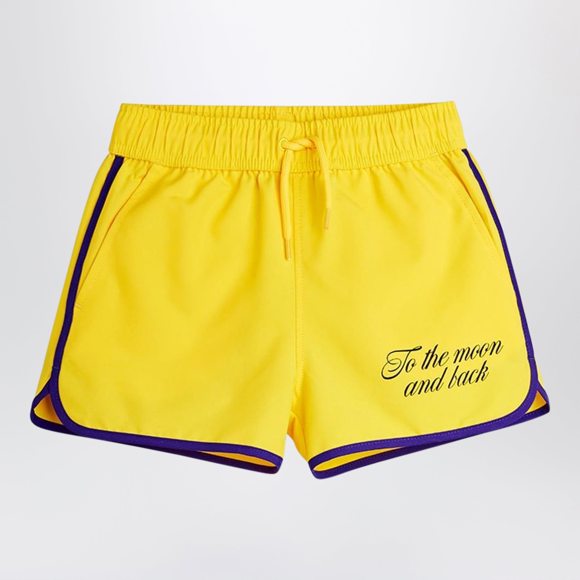 Yellow To the Moon and Back swim shorts