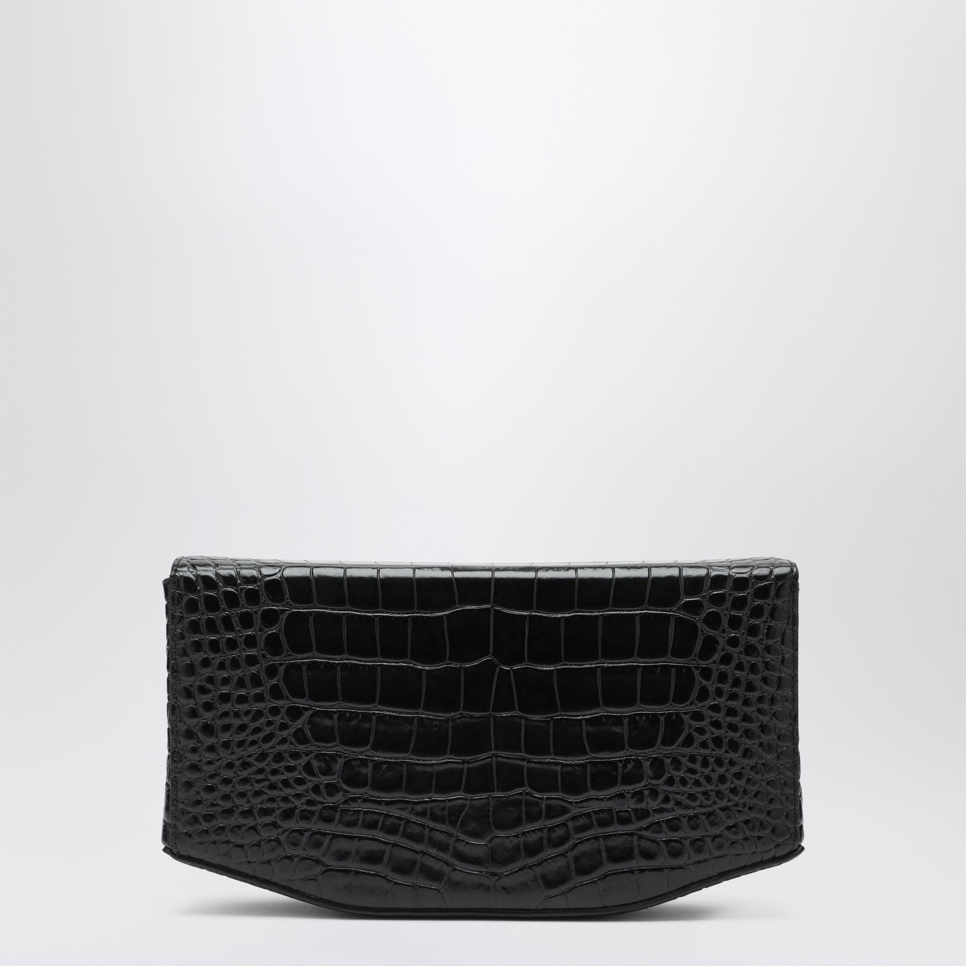 Clip croc-embossed leather shoulder bag in black