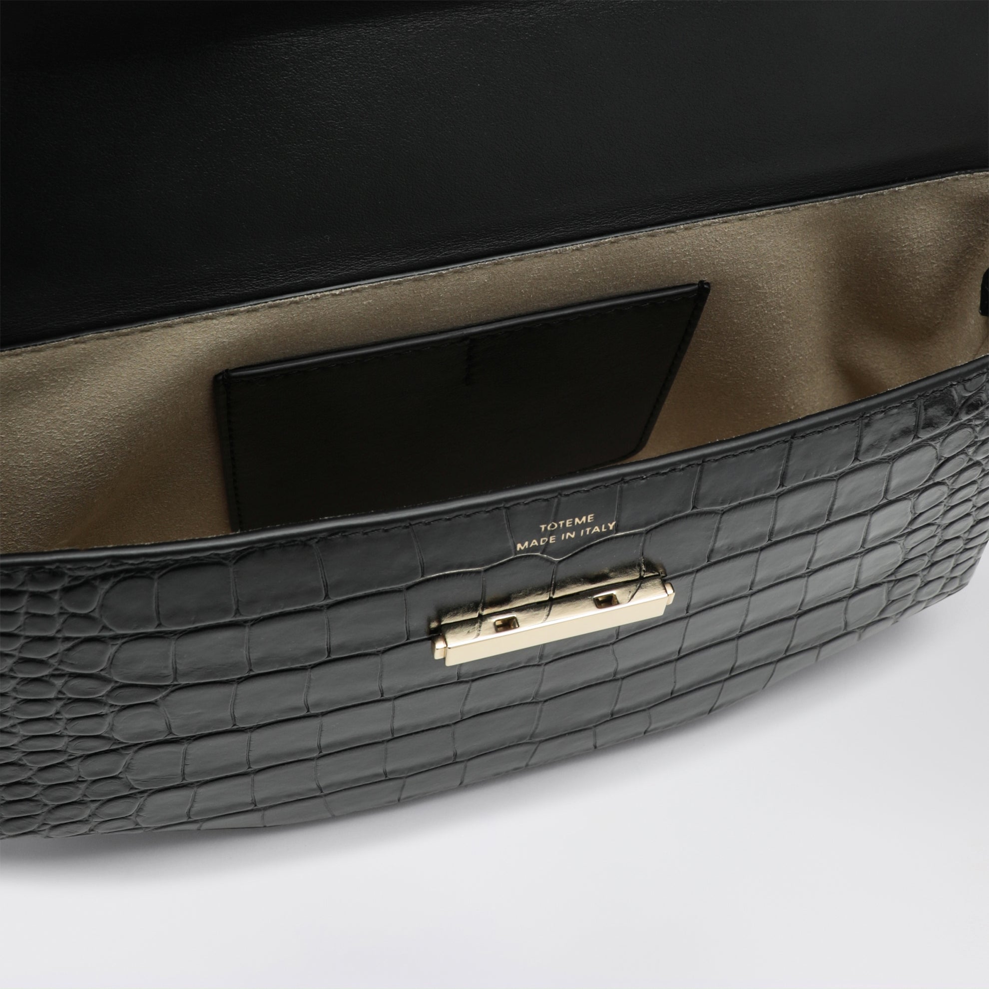 Clip croc-embossed leather shoulder bag in black