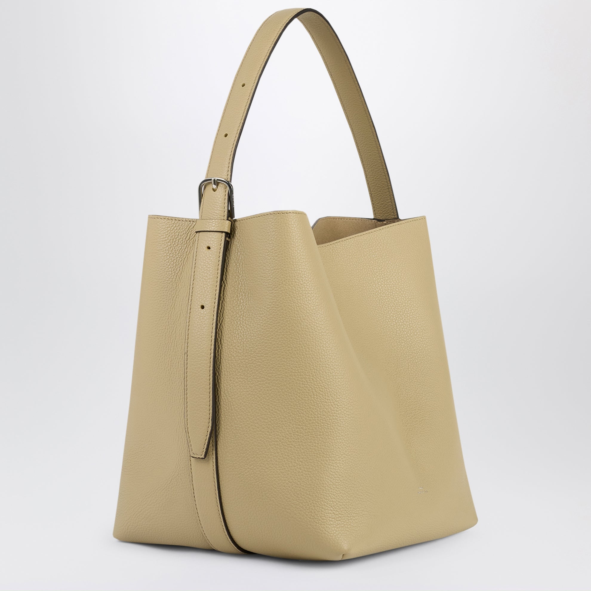 Mittelgroße beige Tote Bag aus genarbtem Leder