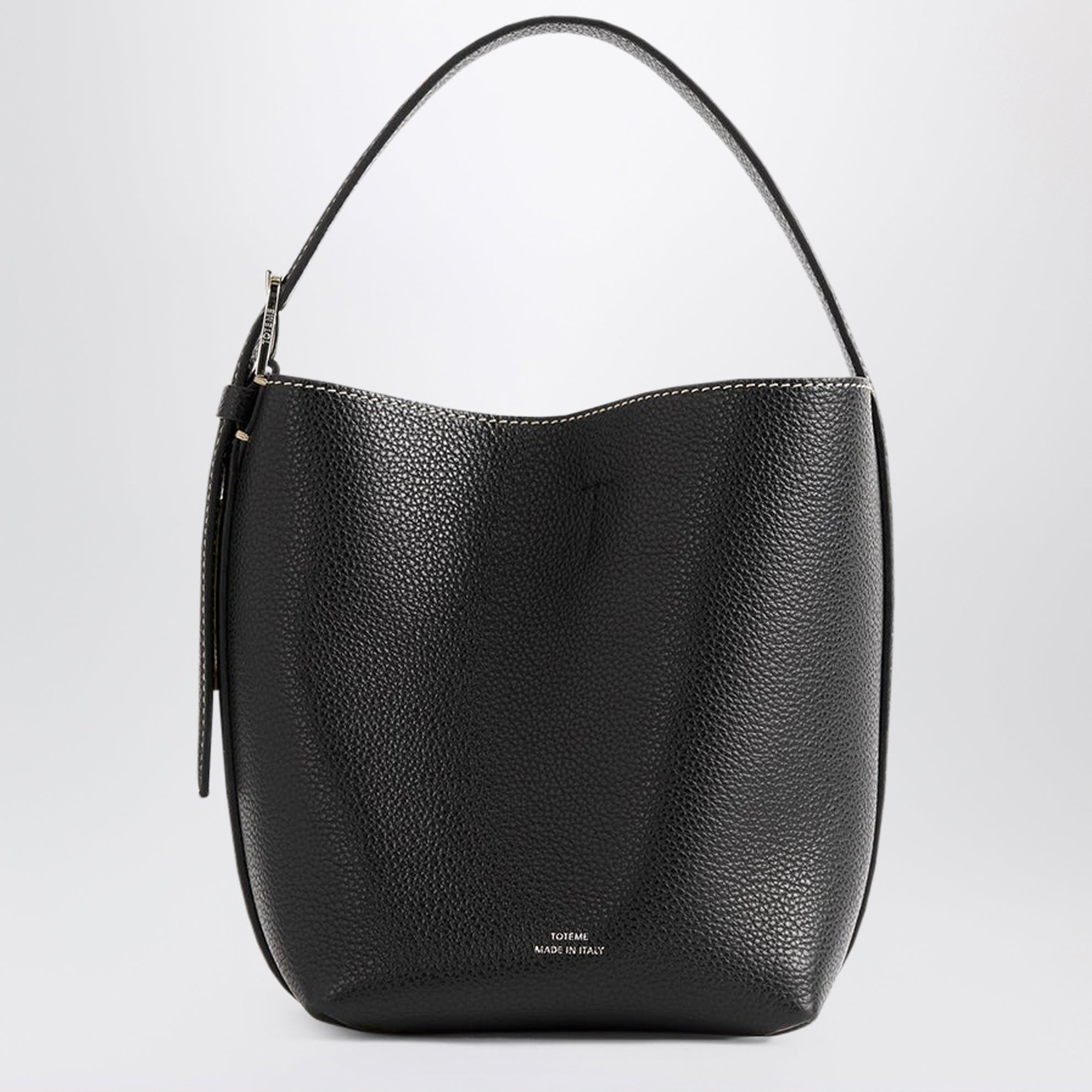 Petit sac tote Belted noir en cuir grainé