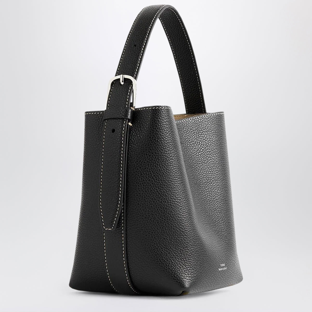 Petit sac tote Belted noir en cuir grainé