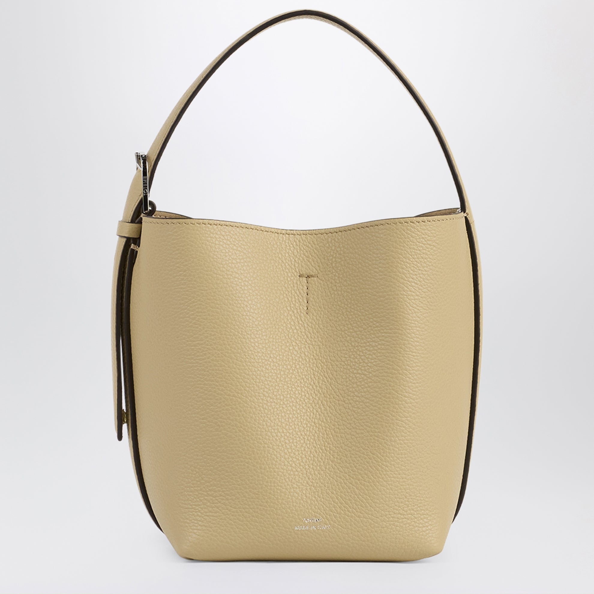 Kleine beige Belted Tote Bag aus Leder