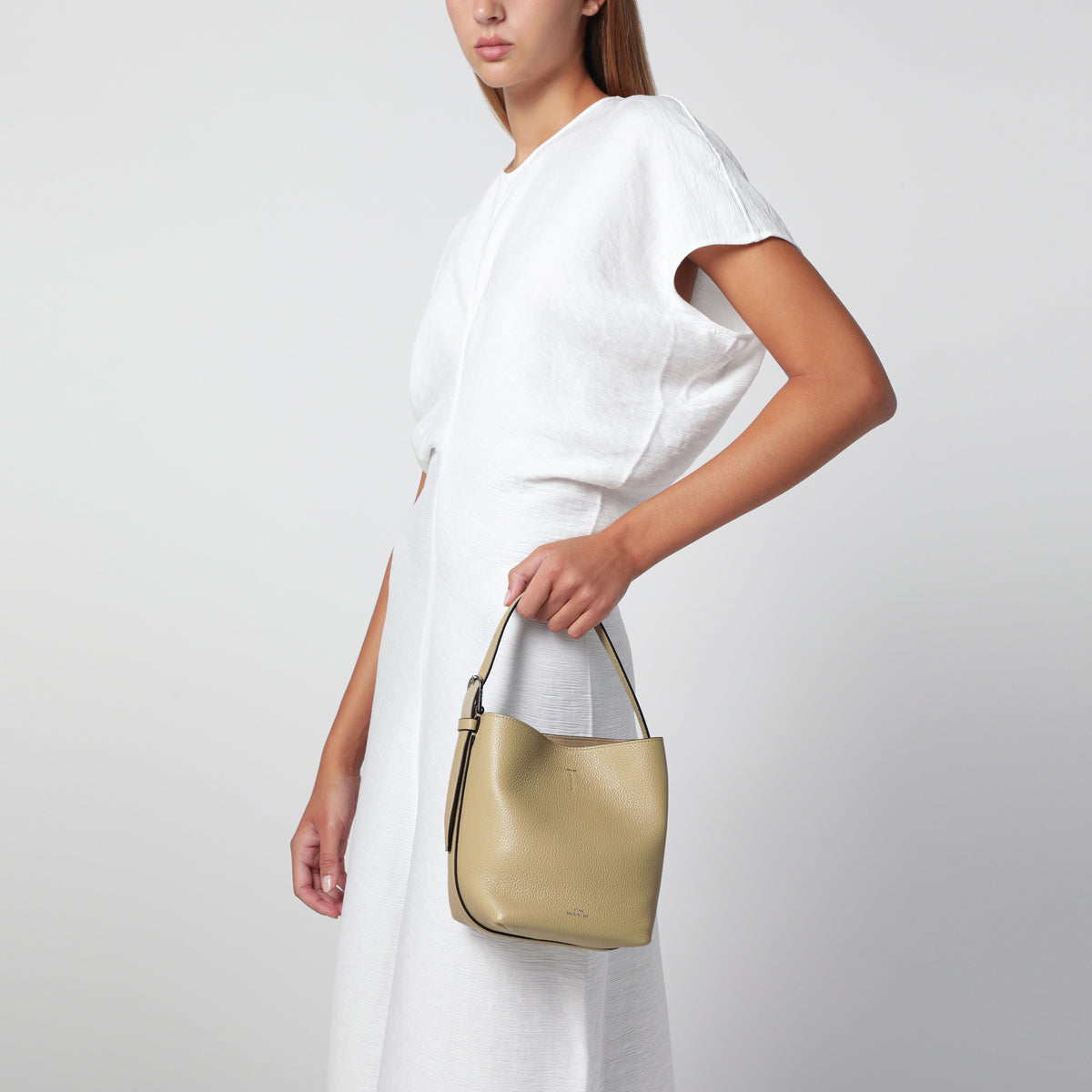 Kleine beige Belted Tote Bag aus Leder