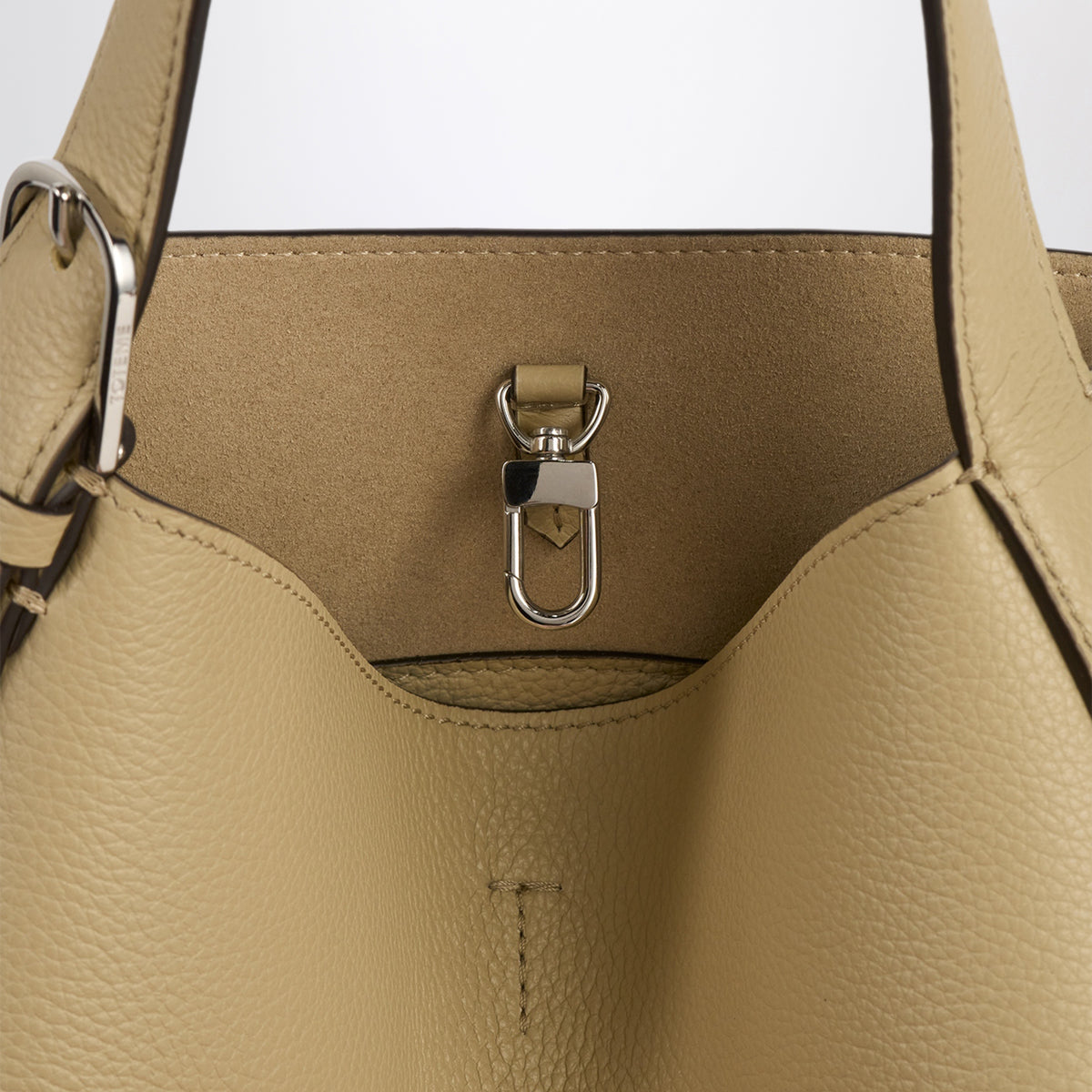 Kleine beige Belted Tote Bag aus Leder