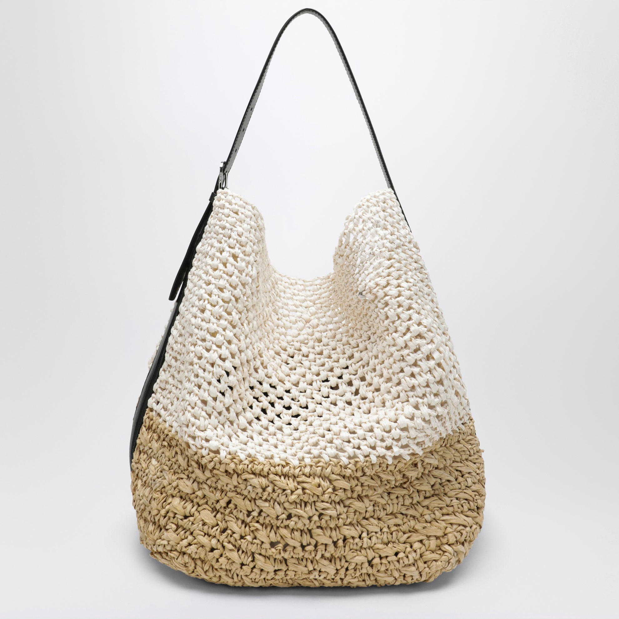 Tote bag with belt detail in écru raffia