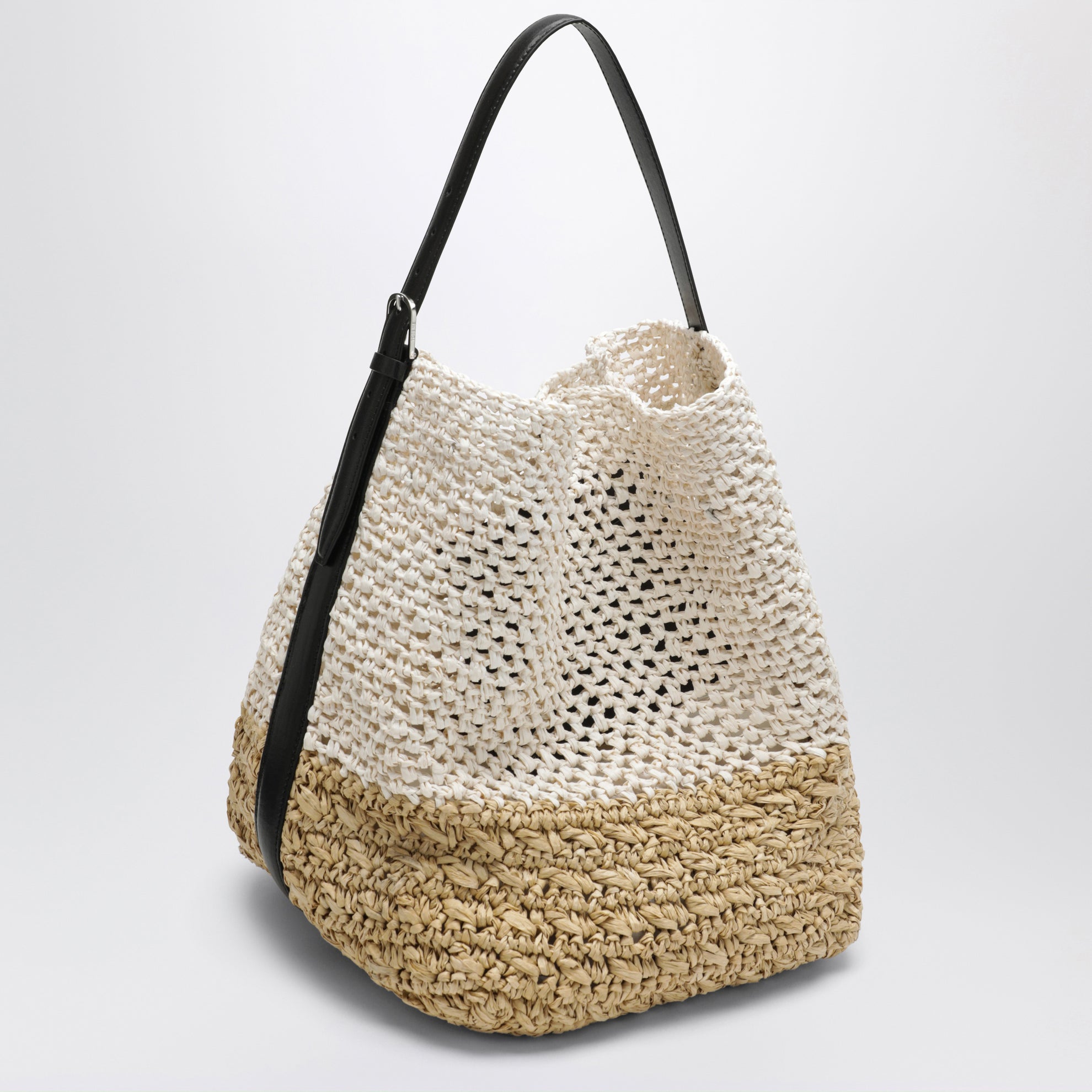 Tote bag with belt detail in écru raffia