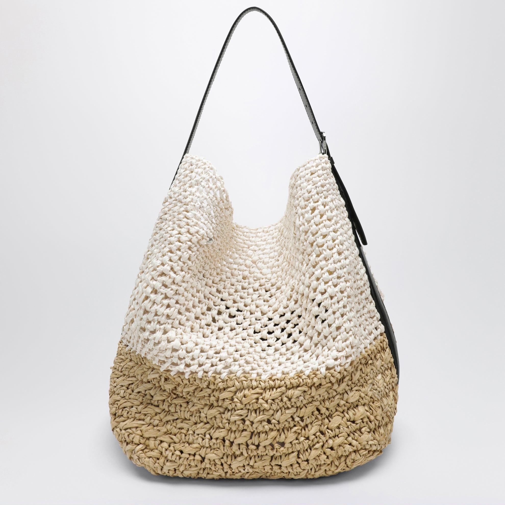 Tote bag with belt detail in écru raffia
