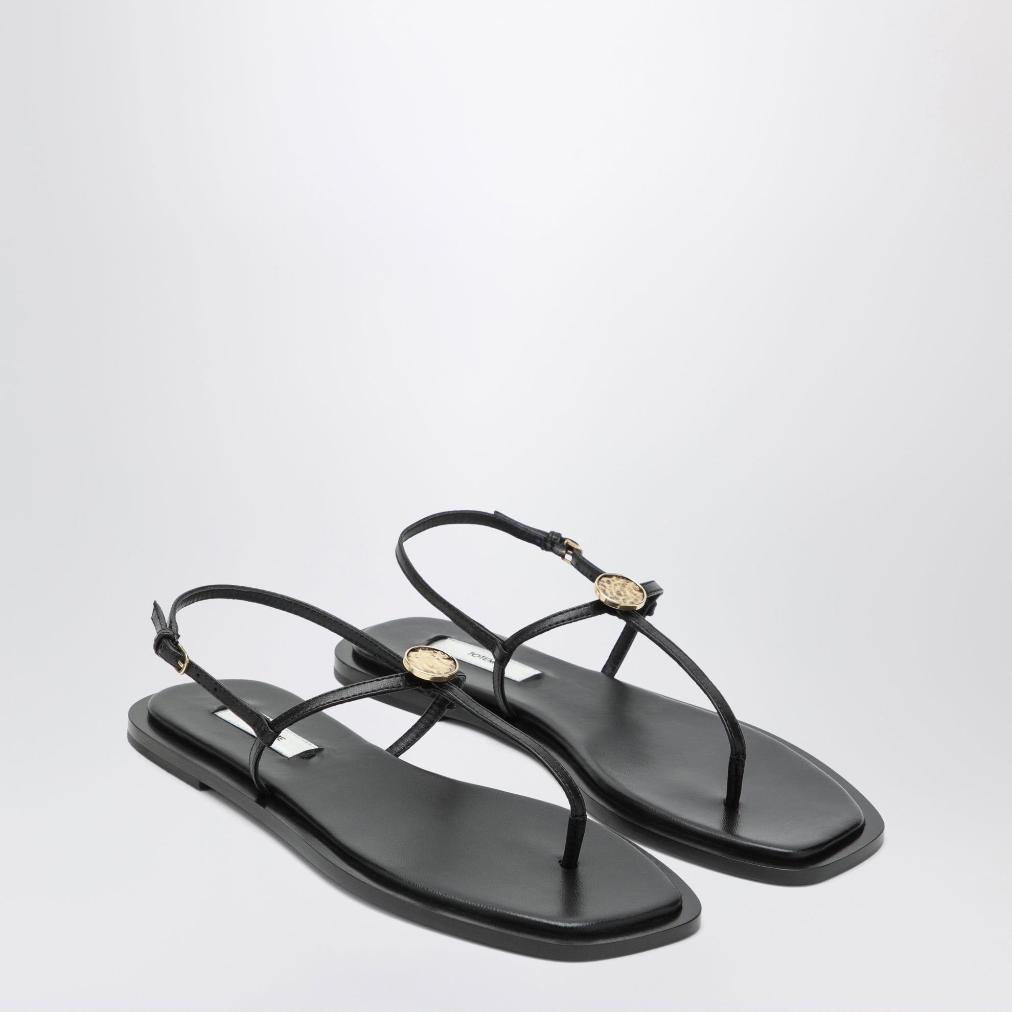 Black nappa T-strap sandals
