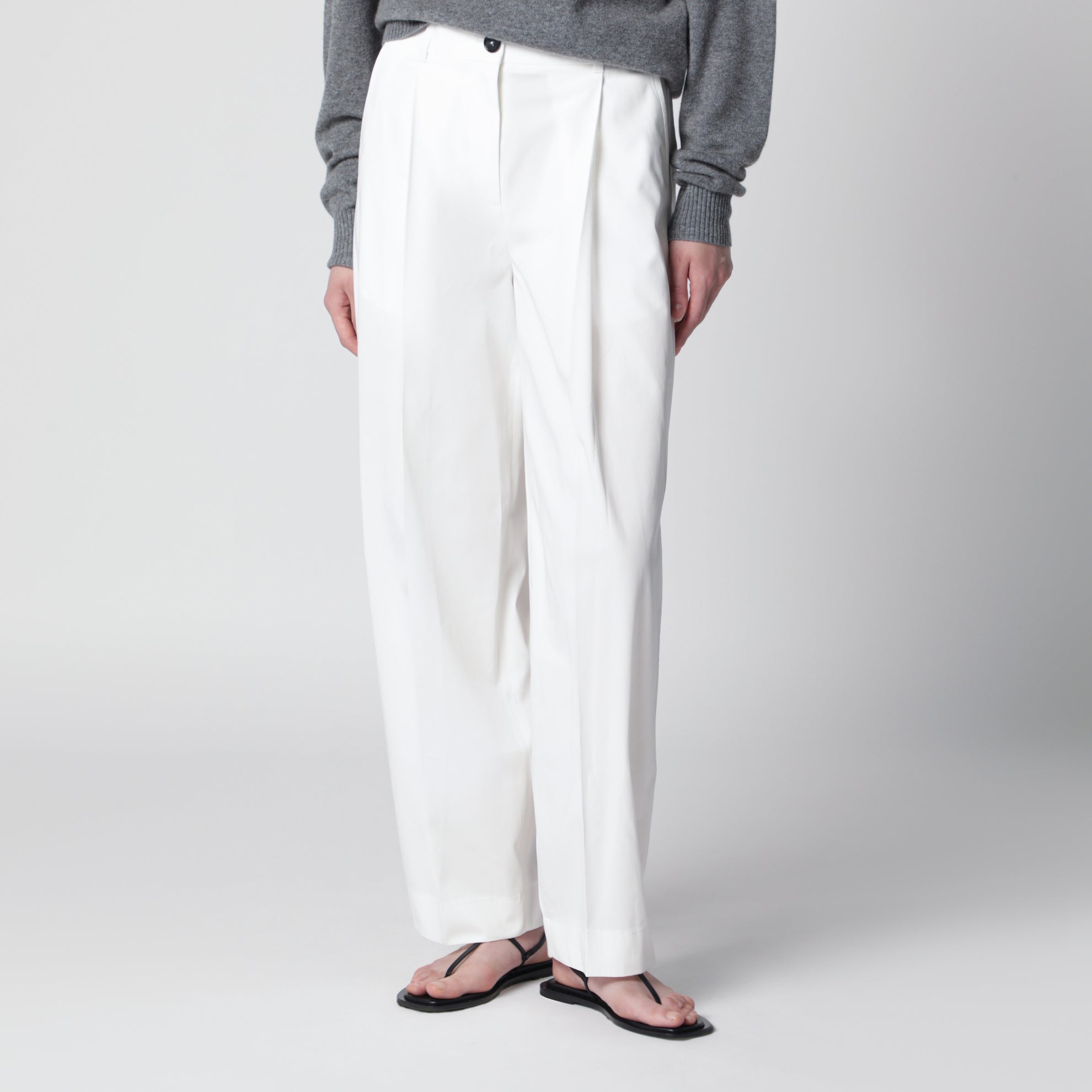 Pantalon en coton bio à pli simple blanc
