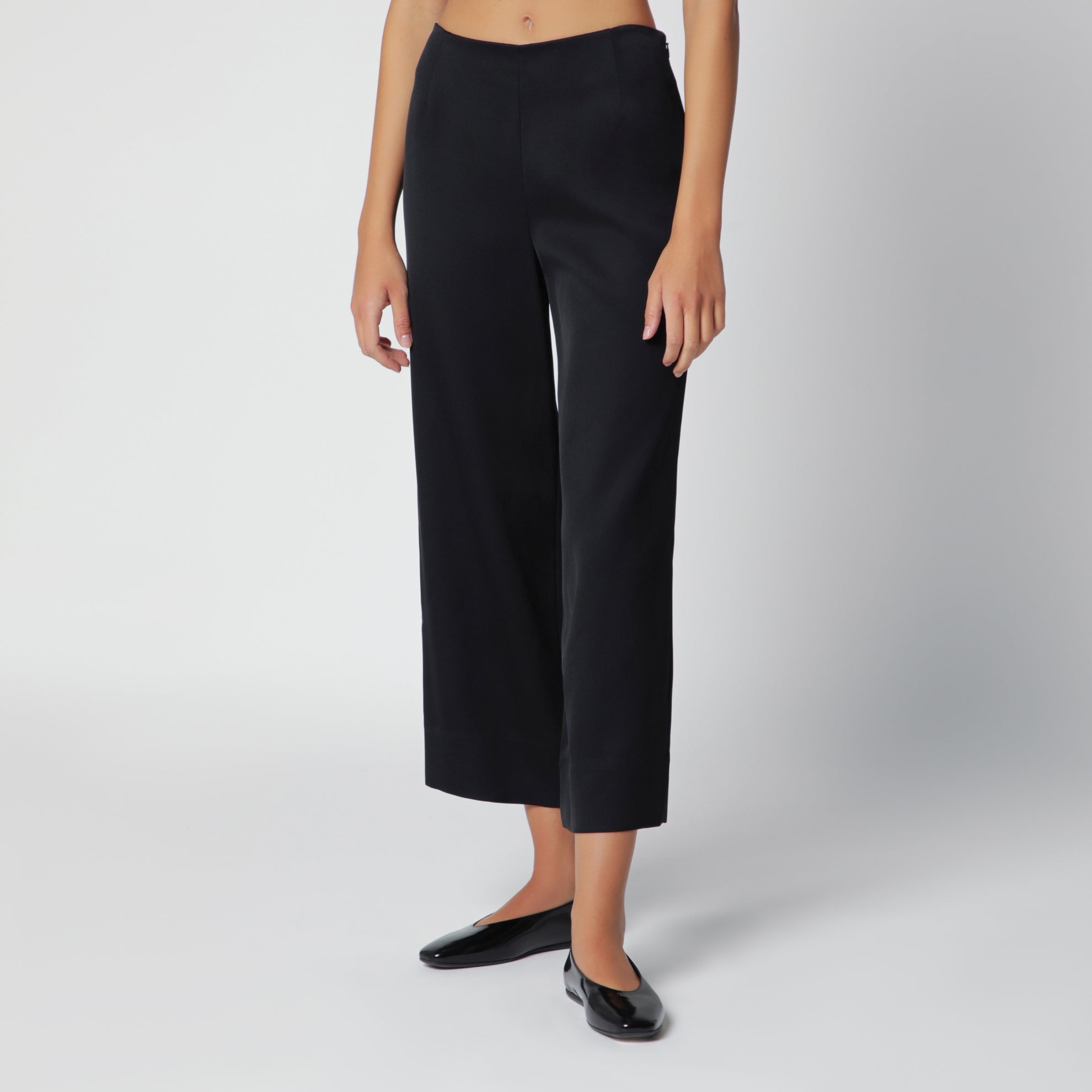 Fluid satin trousers in black viscose