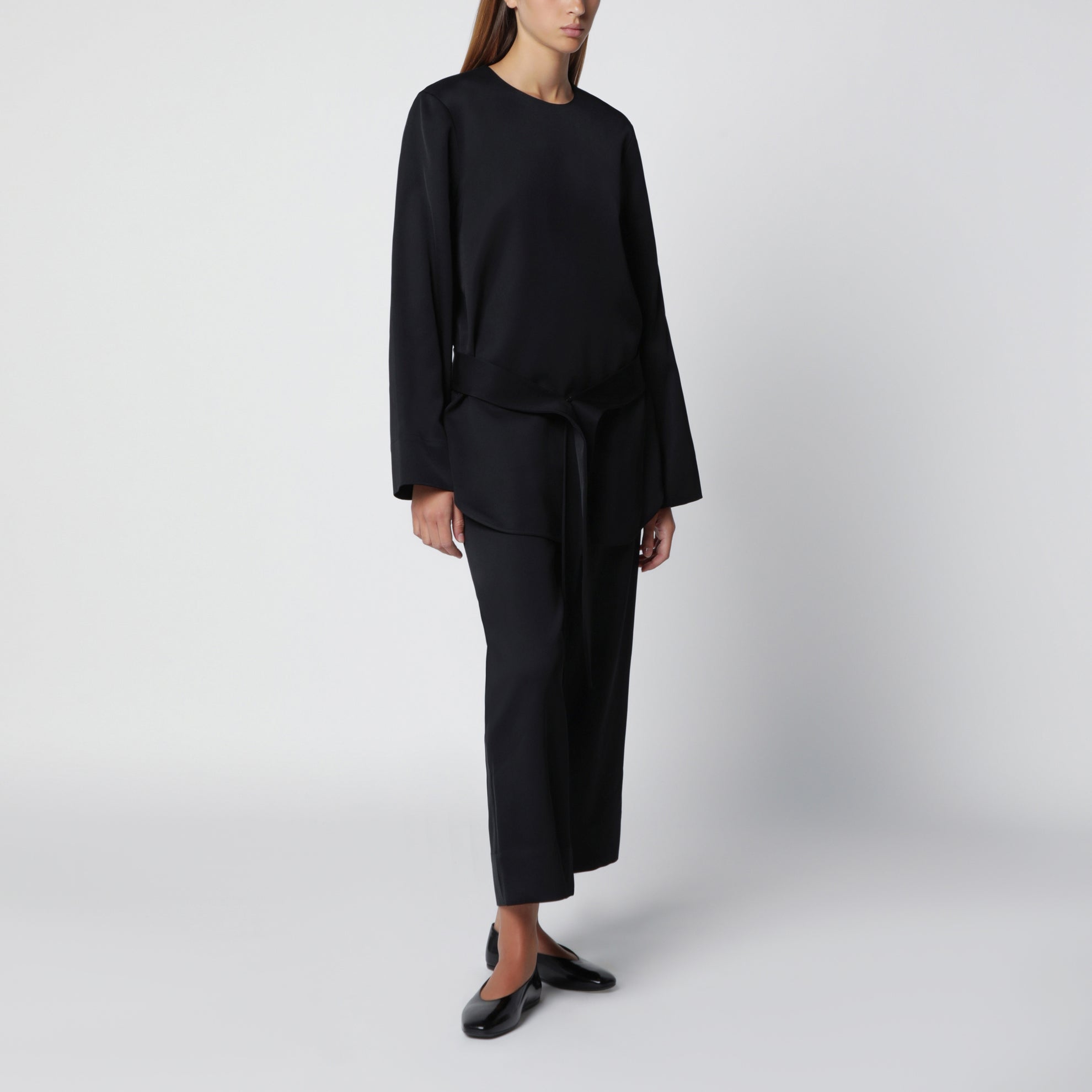 Fluid satin trousers in black viscose