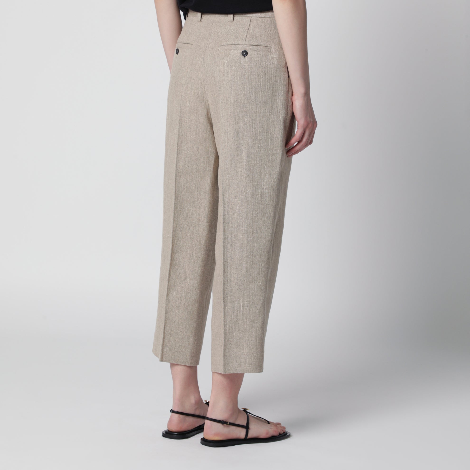 Beige high-waisted linen shorts