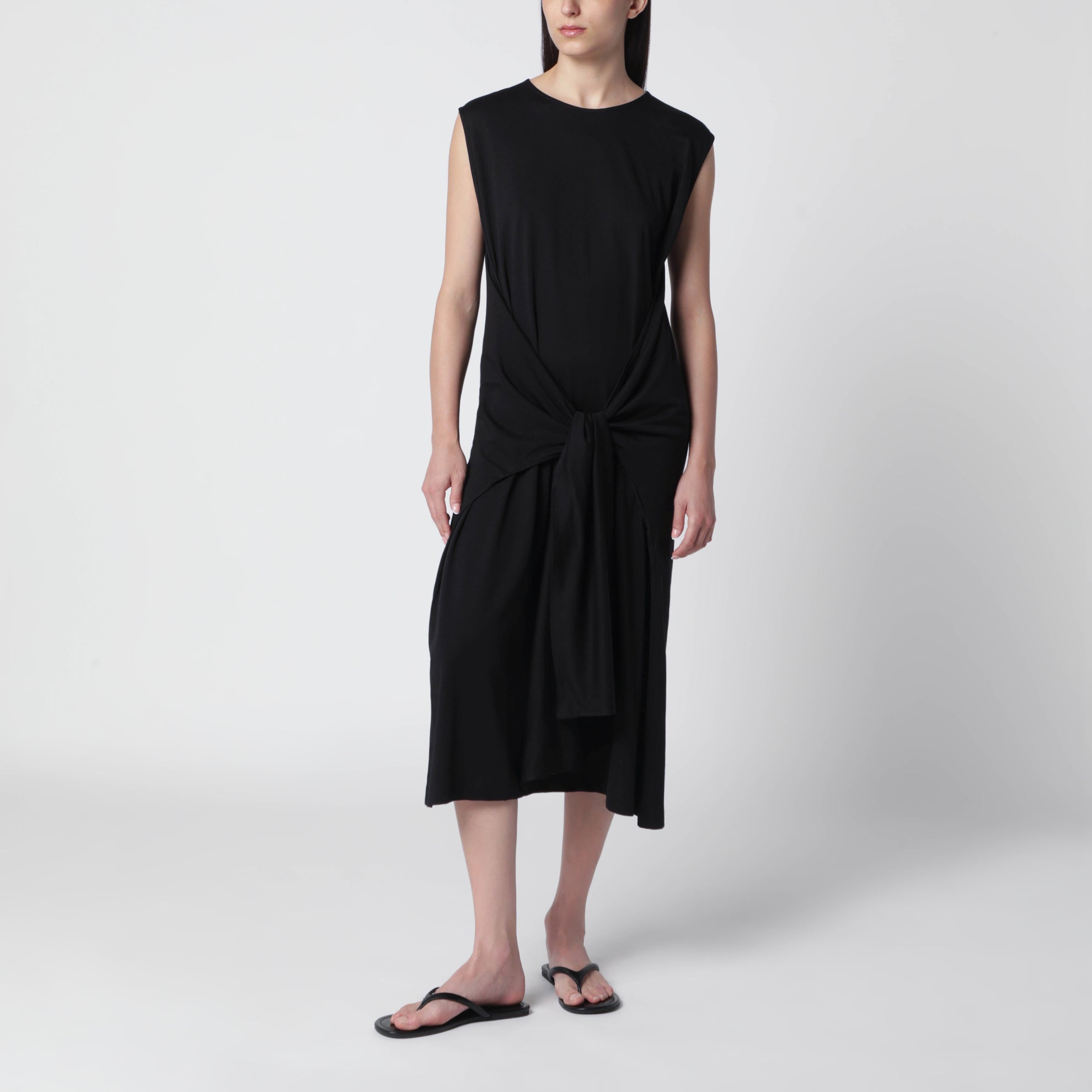 Maxikleid aus Jersey mit Gürtel aus schwarzer Baumwolle