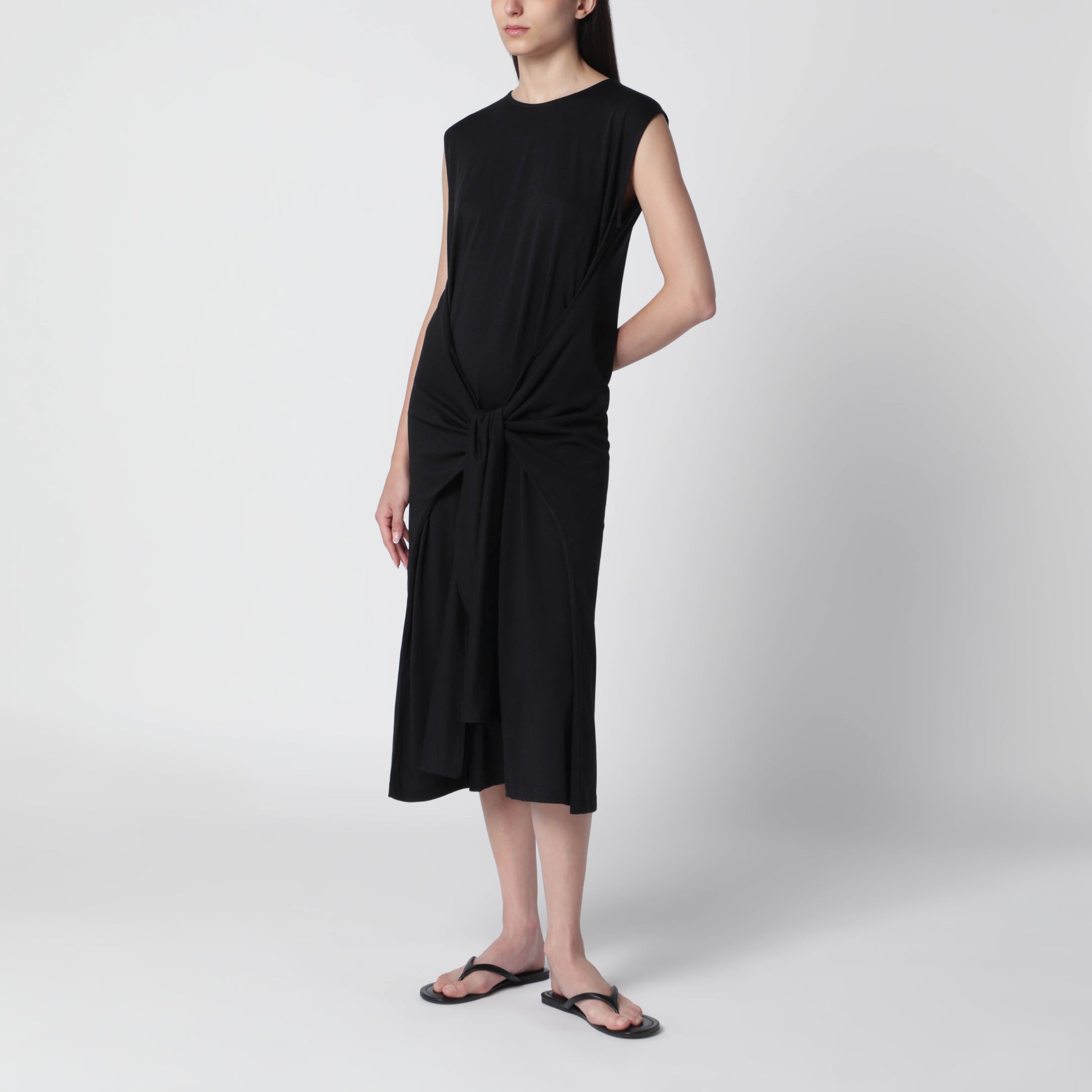 Maxikleid aus Jersey mit Gürtel aus schwarzer Baumwolle