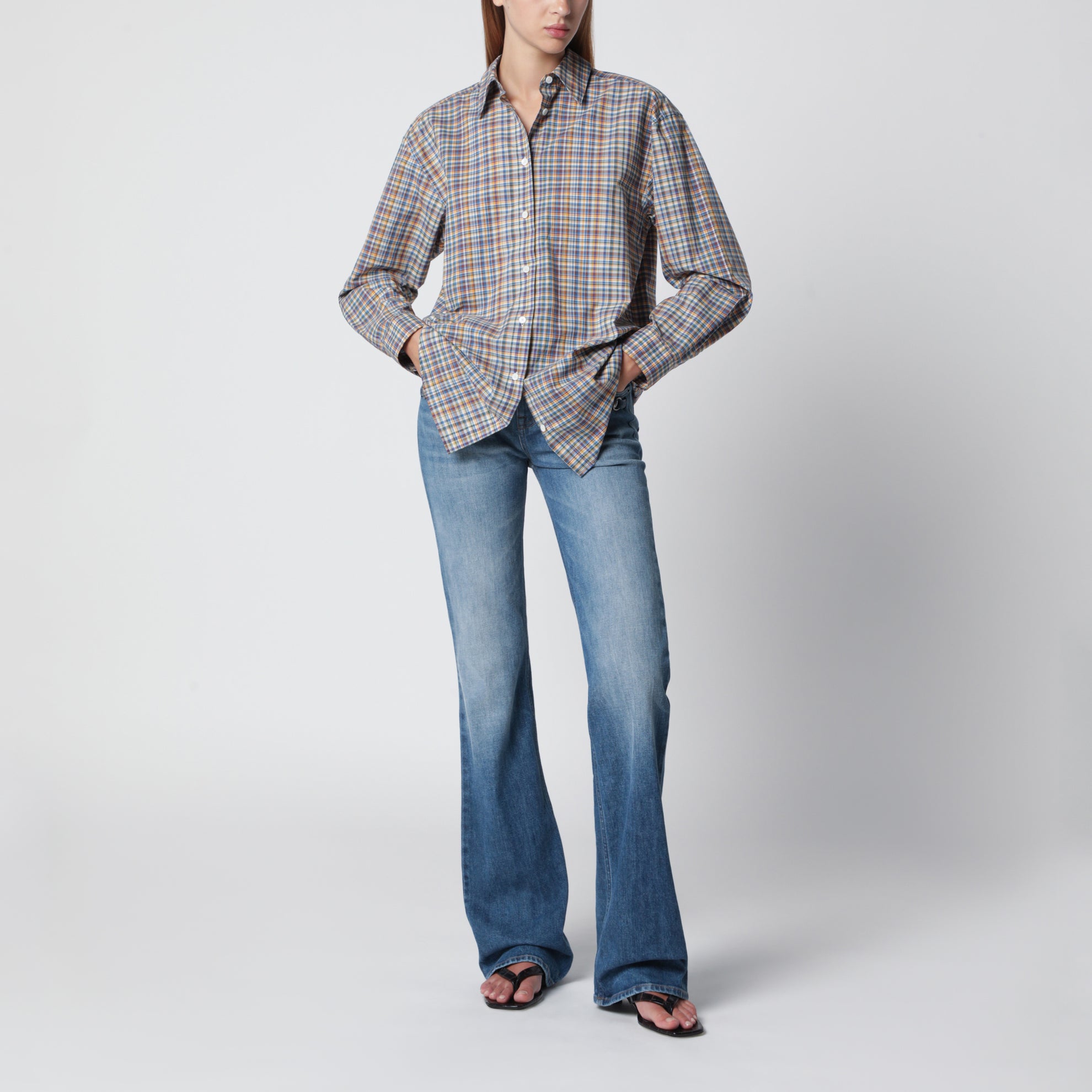 Oversized checked shirt in blue/orange organic cotton