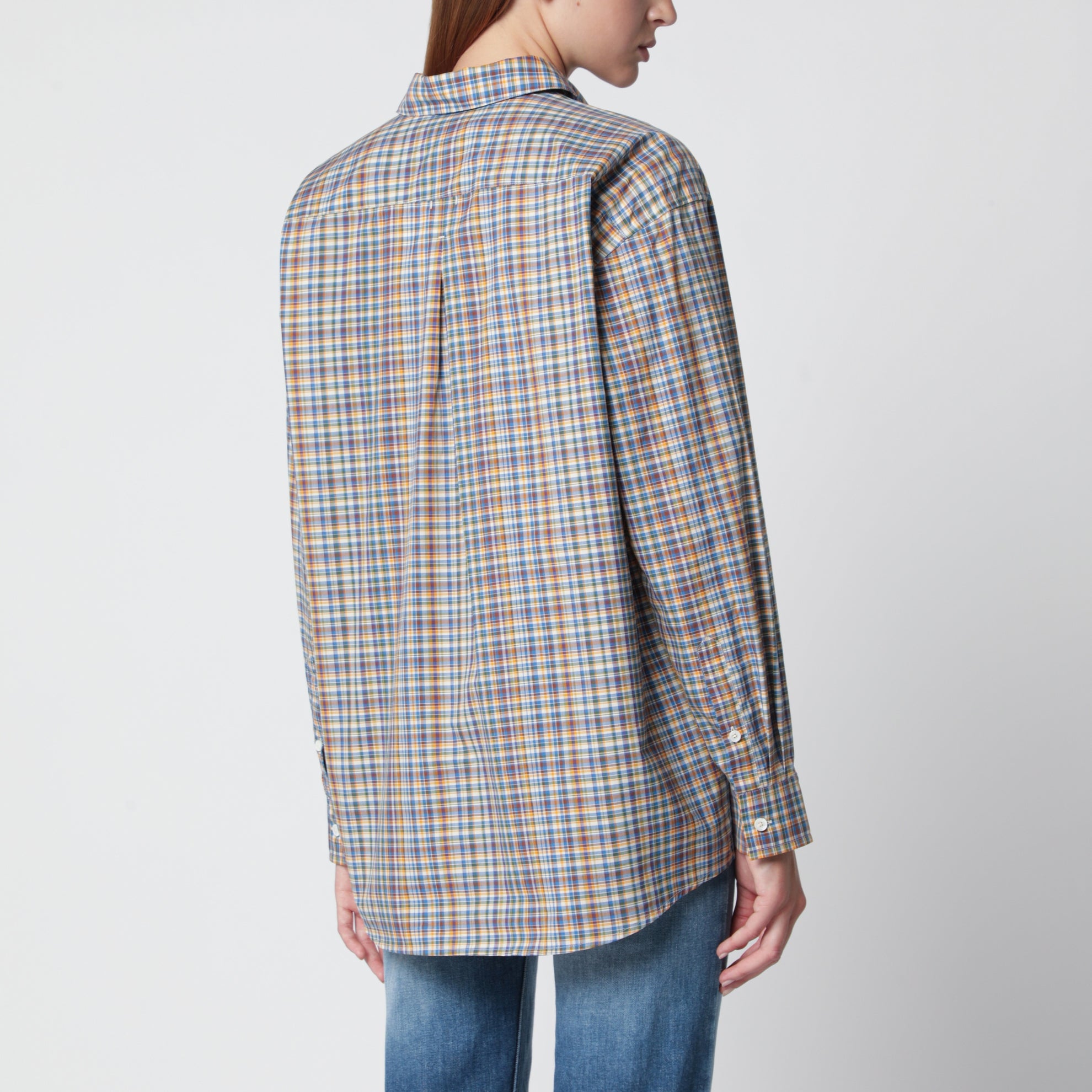 Oversized checked shirt in blue/orange organic cotton