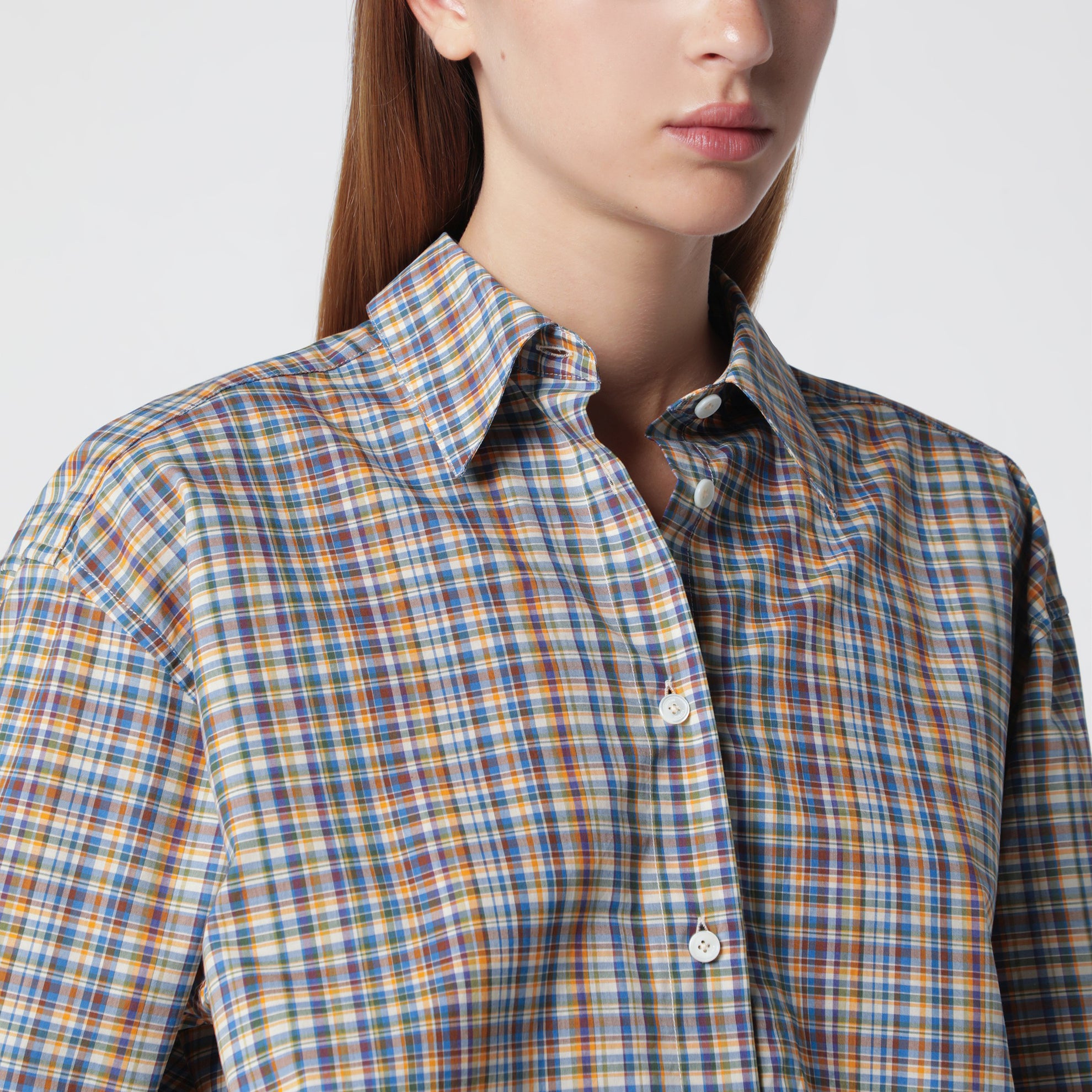 Oversized checked shirt in blue/orange organic cotton