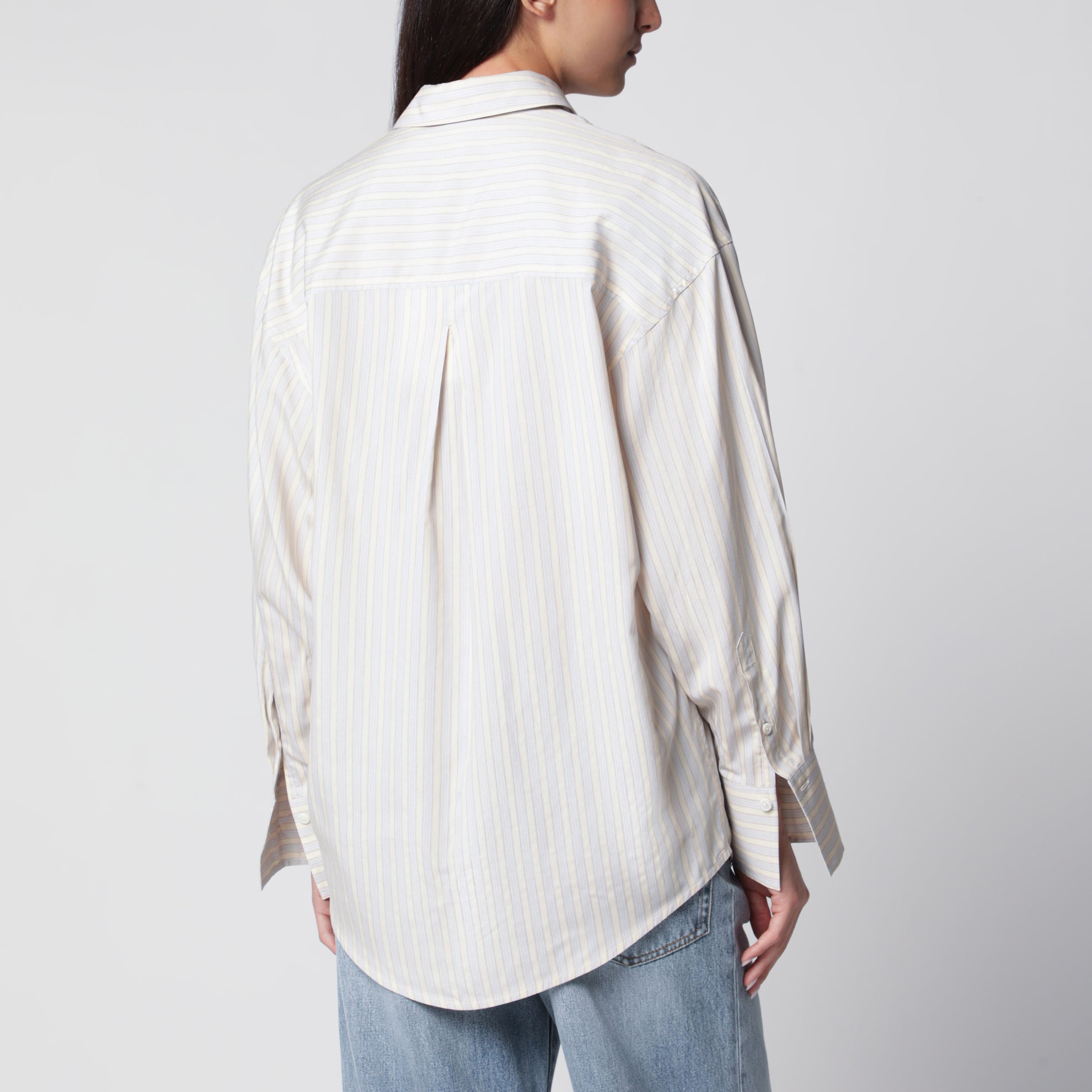 Camicia a righe oversize giallo/cielo in viscosa e seta