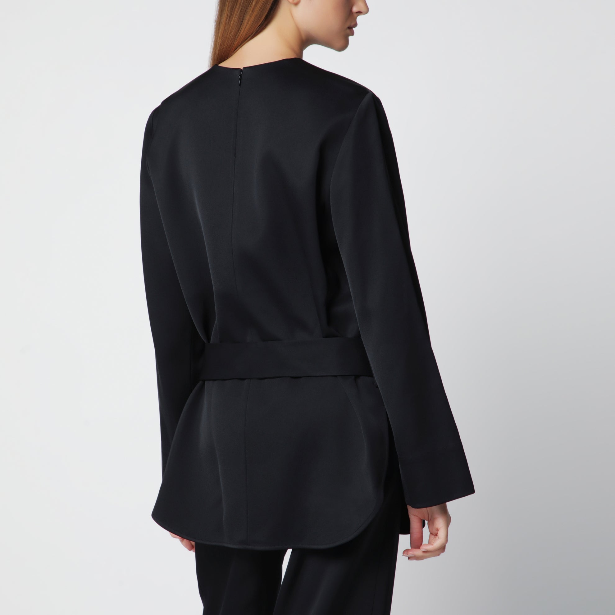 Heavy satin tunic with belt in black