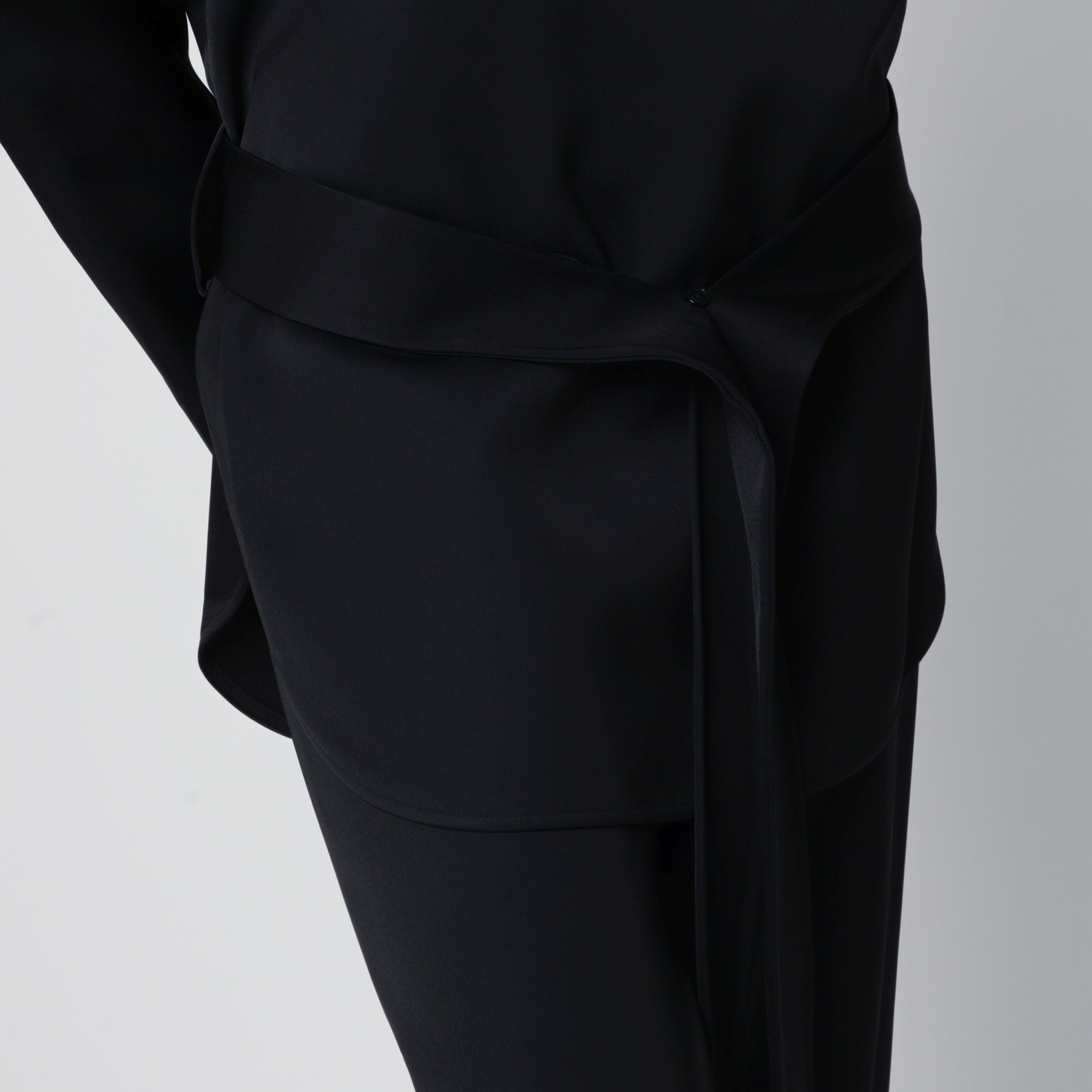 Heavy satin tunic with belt in black