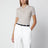 Polo a coste in cashmere e seta greige