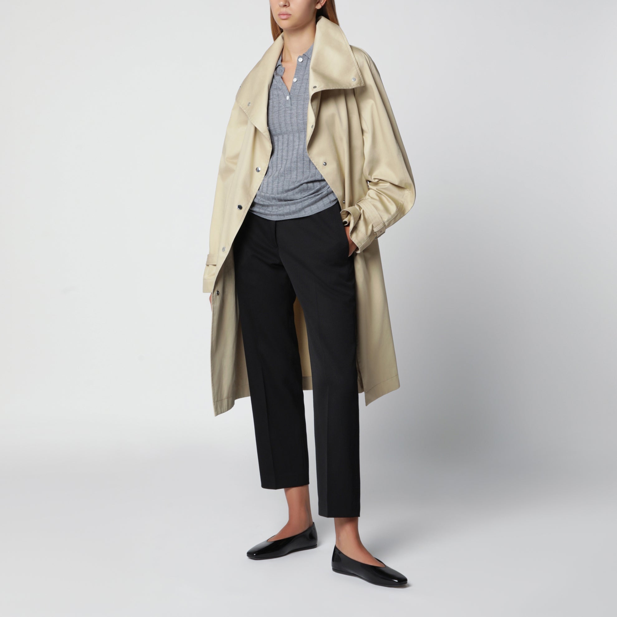 Polo a coste in cashmere e seta grigio mélange