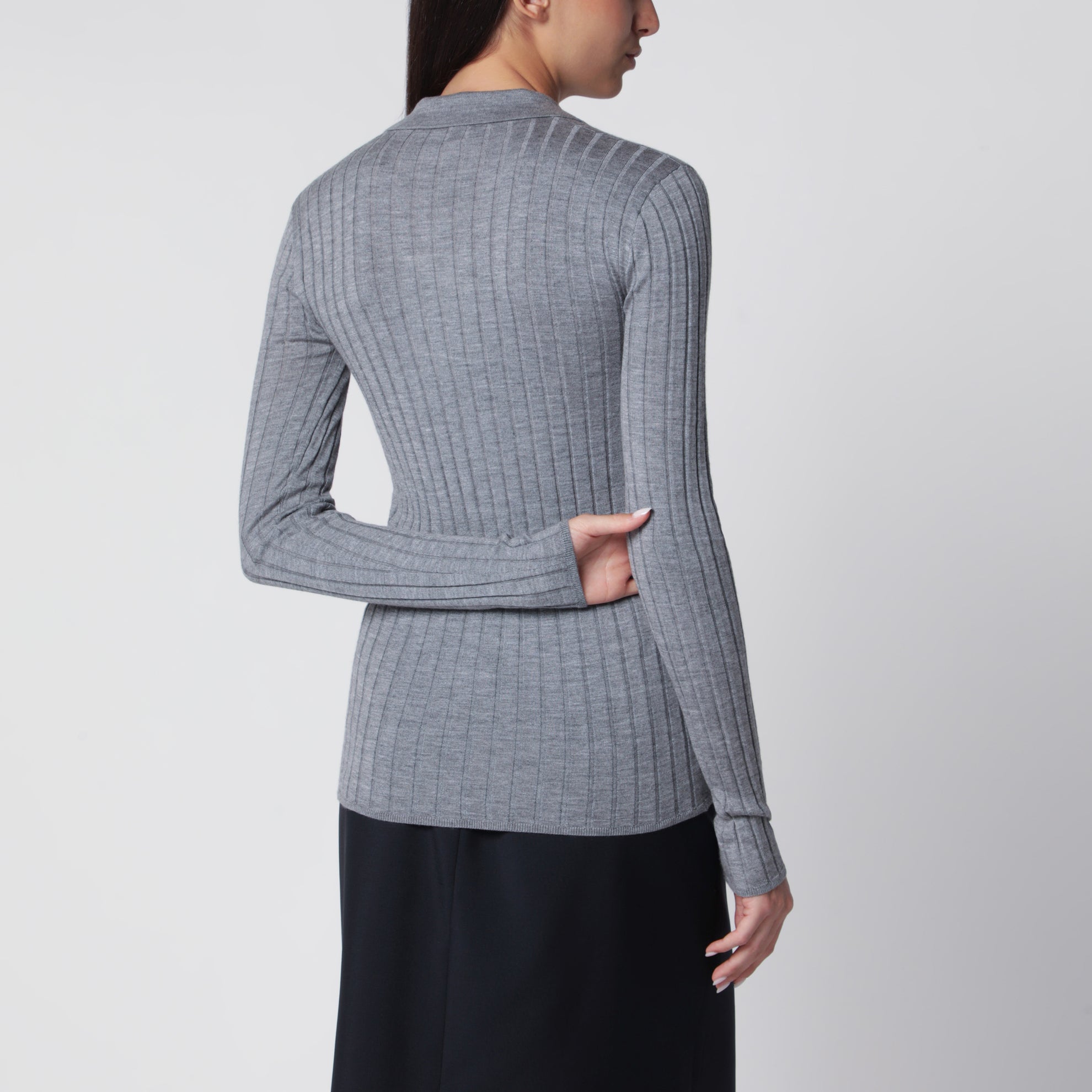 Camicia a coste slim in cashmere e seta grigio mélange