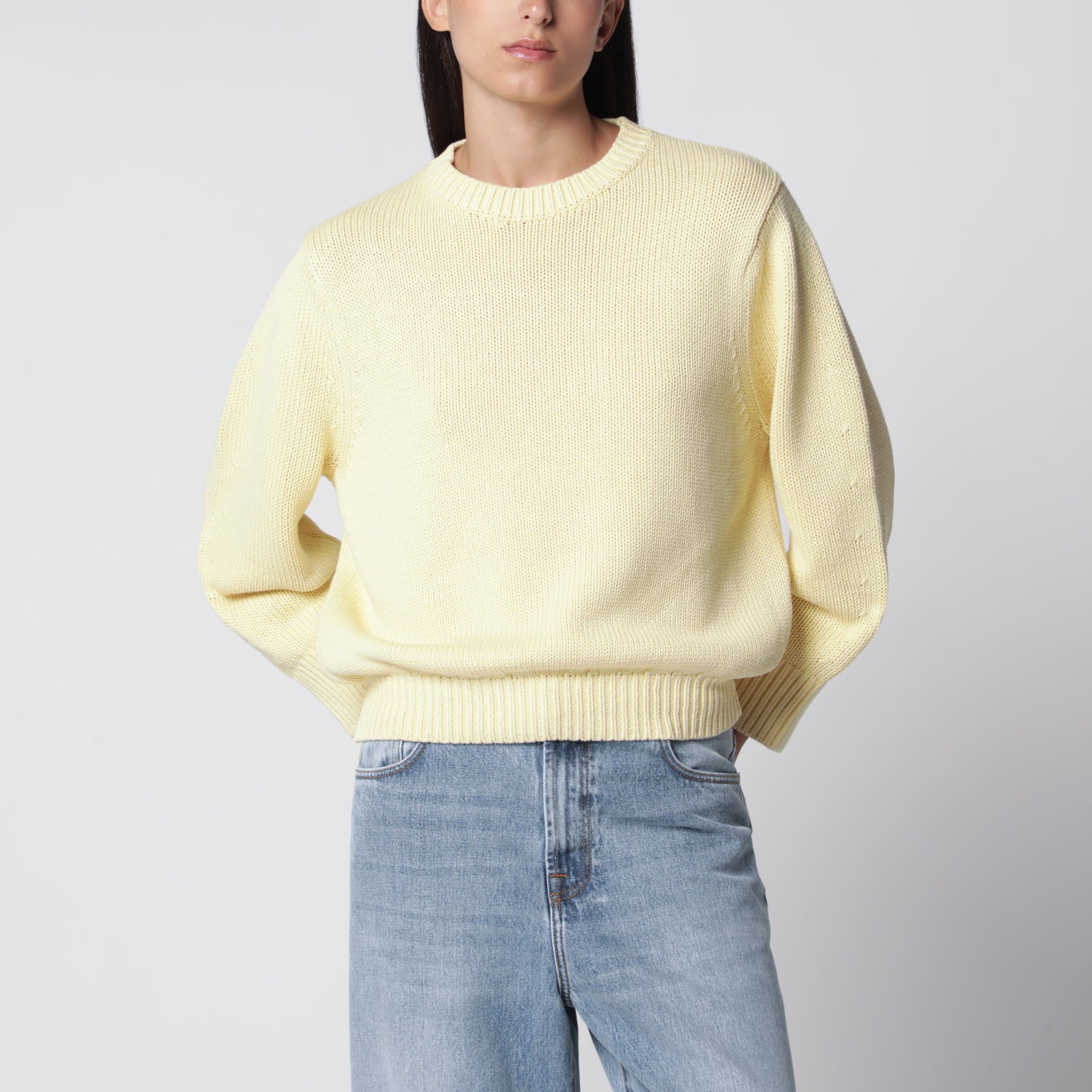 Oversize-Pullover mit Rundhalsausschnitt aus cremefarbener Baumwolle