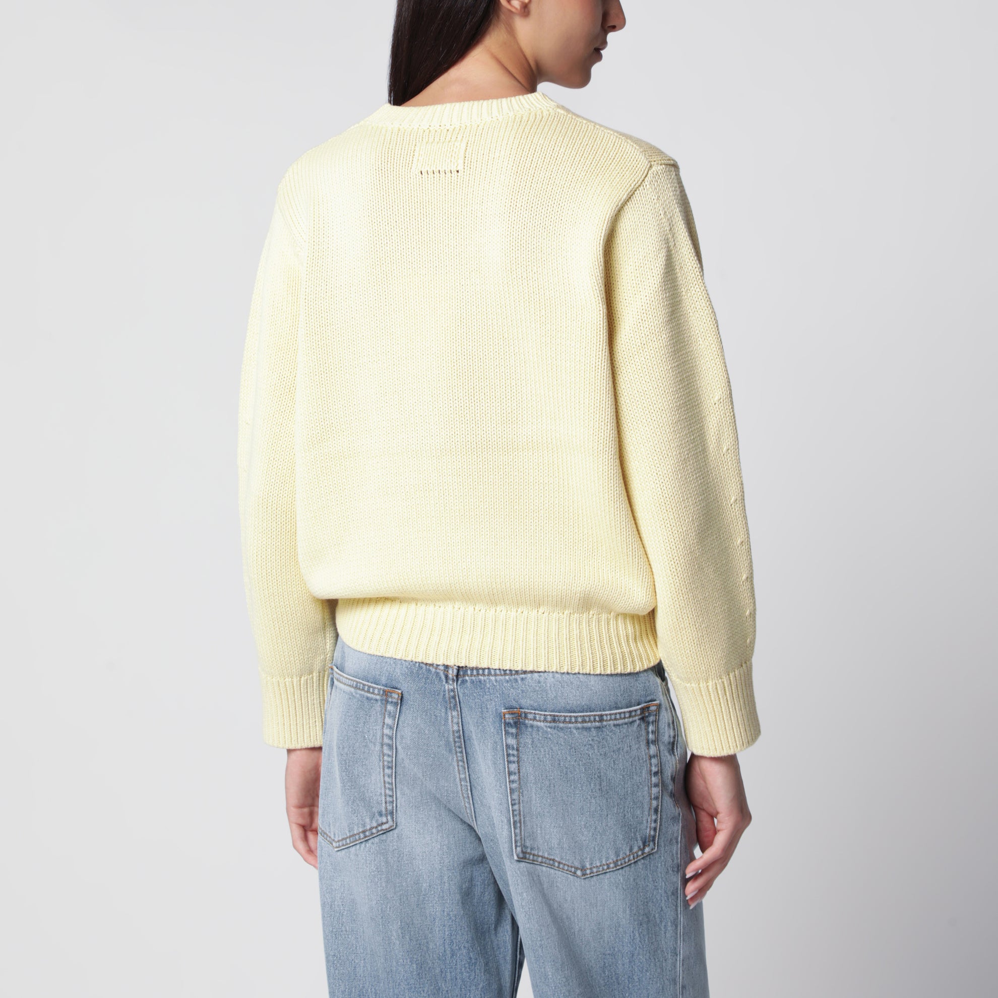 Oversize-Pullover mit Rundhalsausschnitt aus cremefarbener Baumwolle