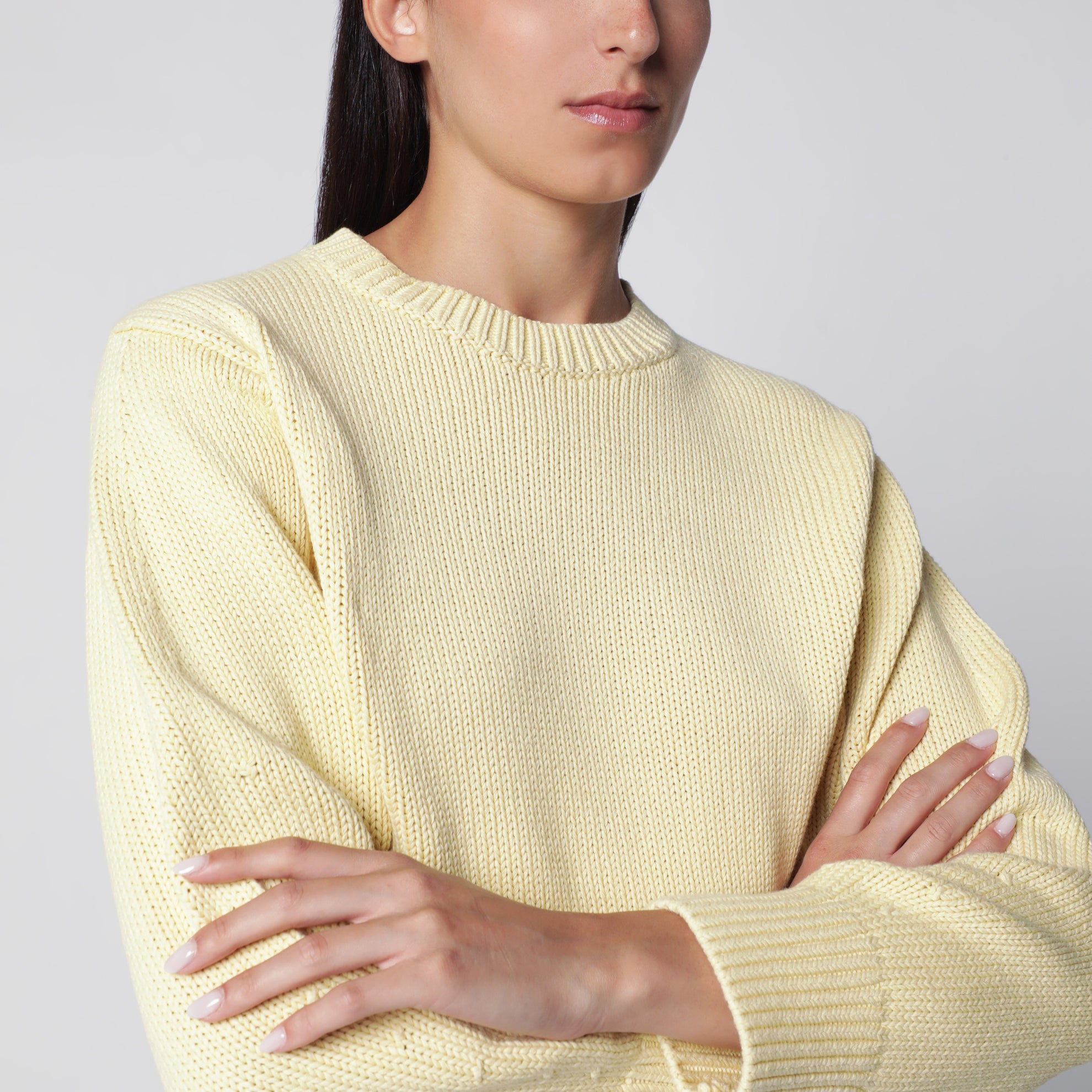 Oversize-Pullover mit Rundhalsausschnitt aus cremefarbener Baumwolle