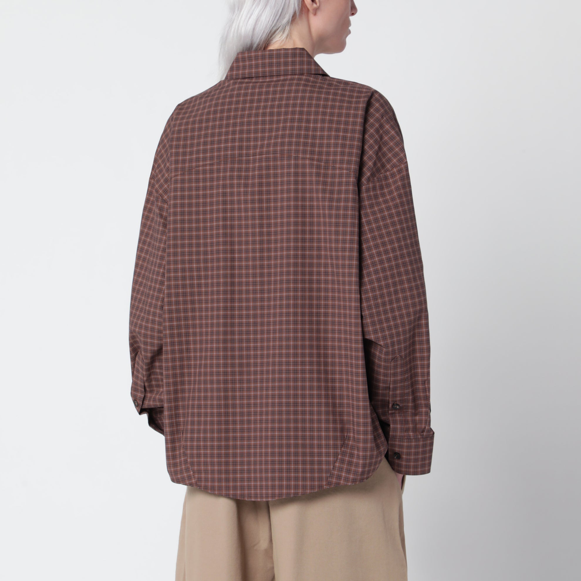 Camicia oversize a quadretti marrone/blu navy