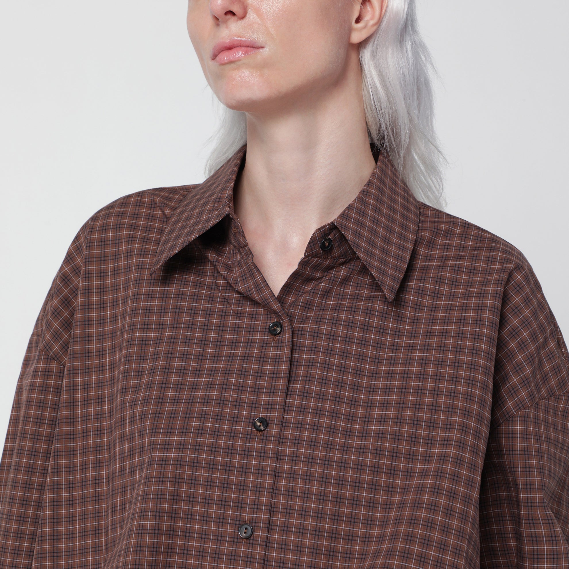 Camicia oversize a quadretti marrone/blu navy