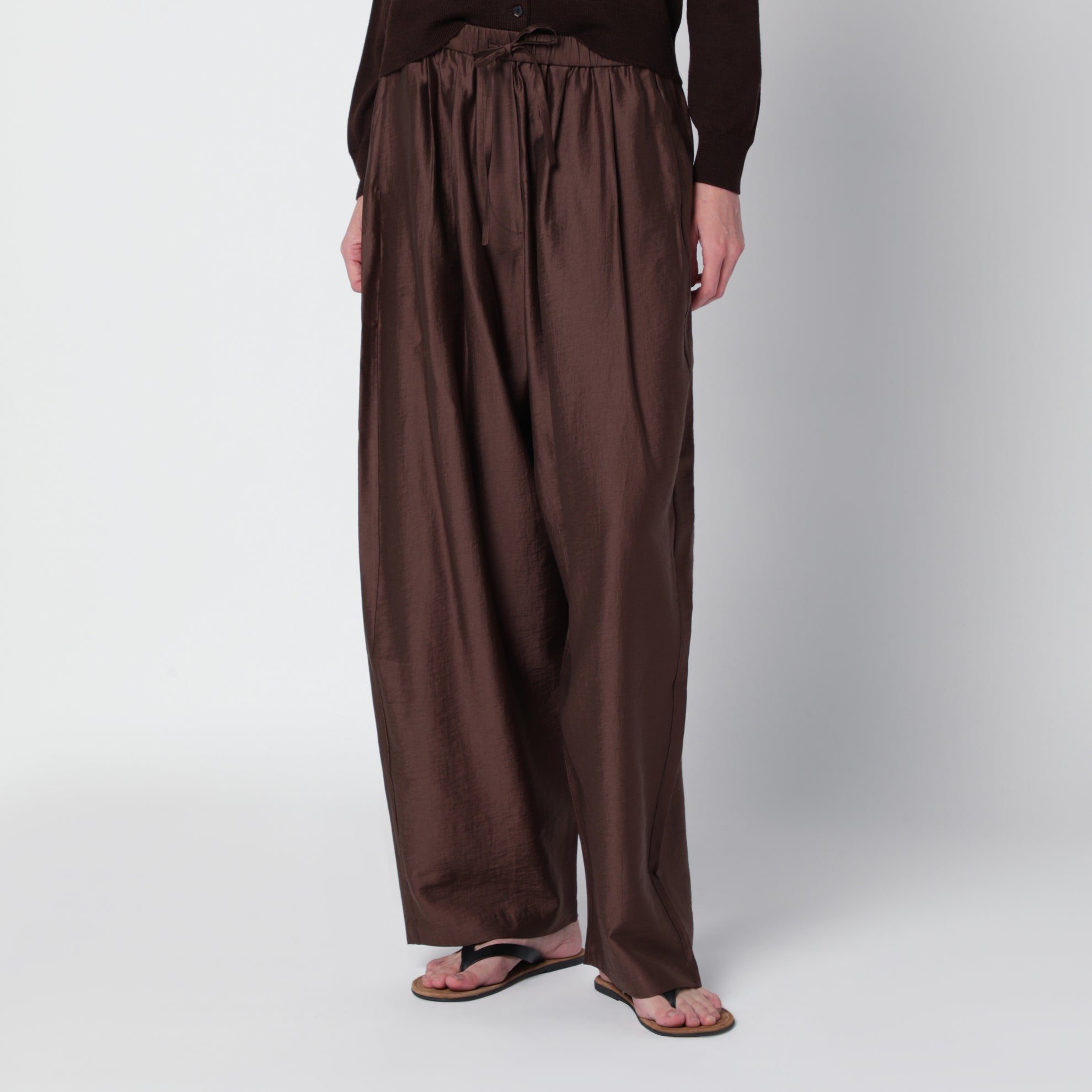 Pantaloni maxi marroni in misto lyocell