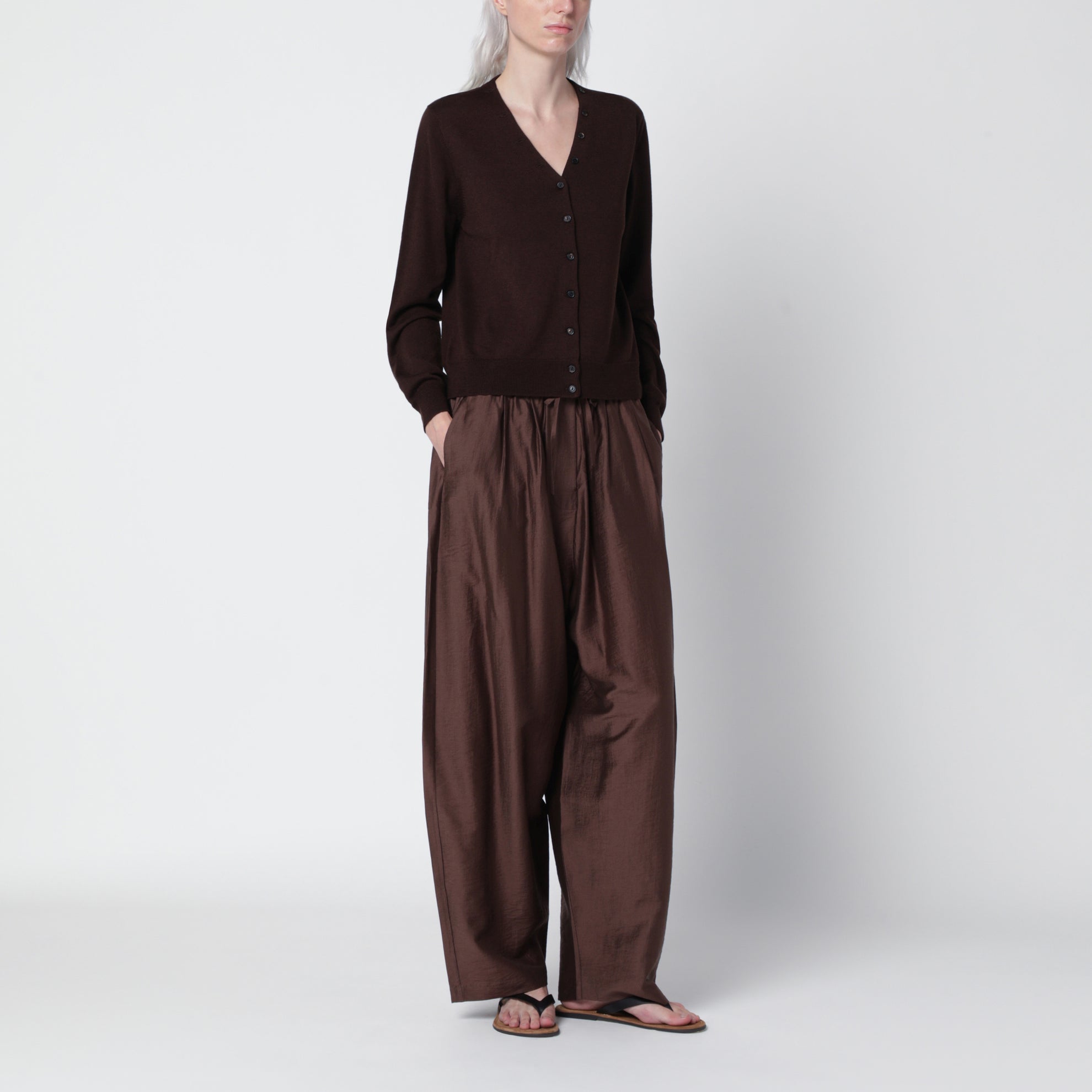 Pantaloni maxi marroni in misto lyocell