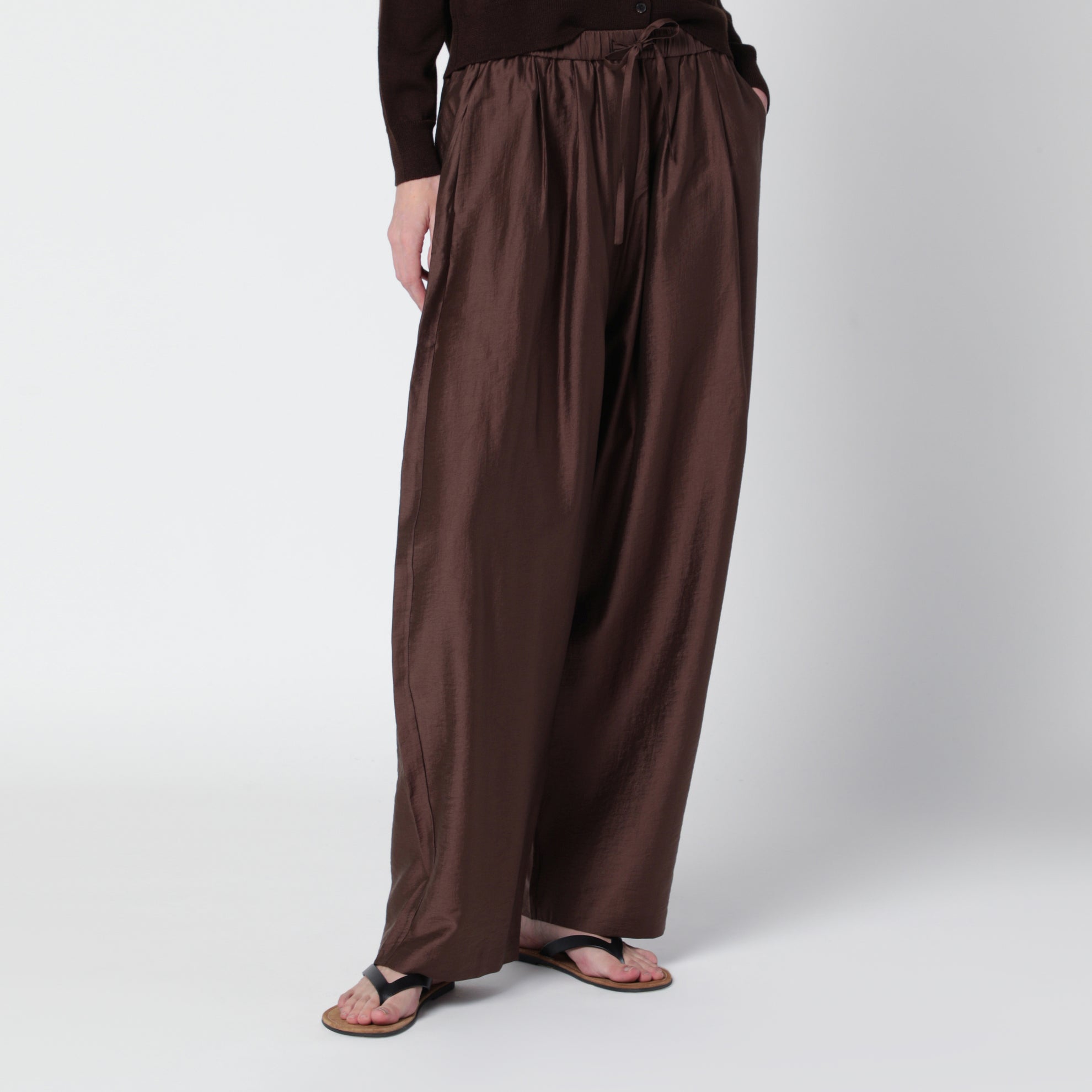 Pantaloni maxi marroni in misto lyocell
