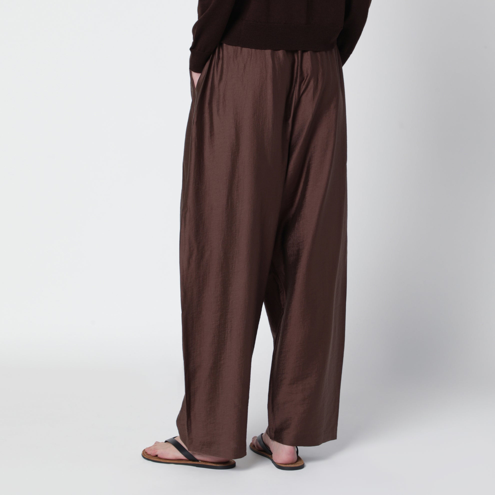 Pantaloni maxi marroni in misto lyocell