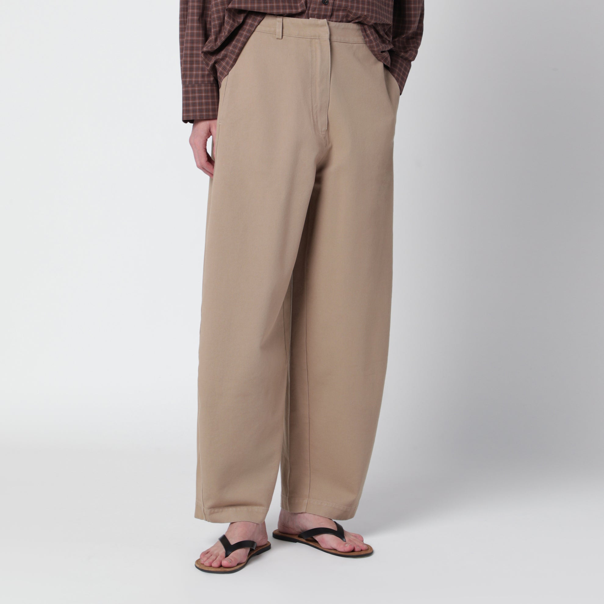 Camel curved-leg trousers