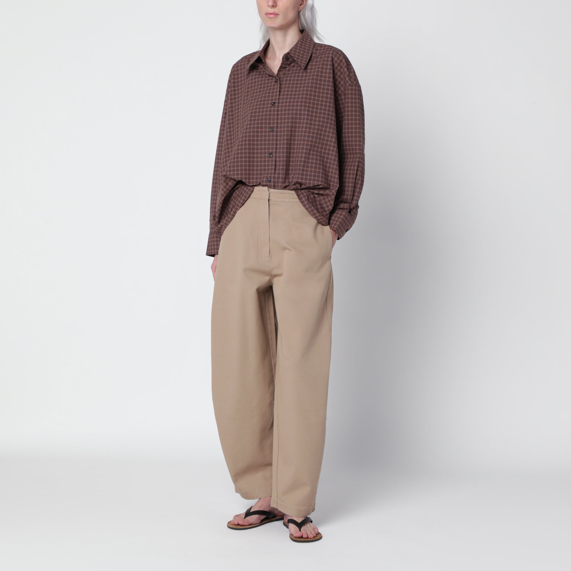 Camel curved-leg trousers
