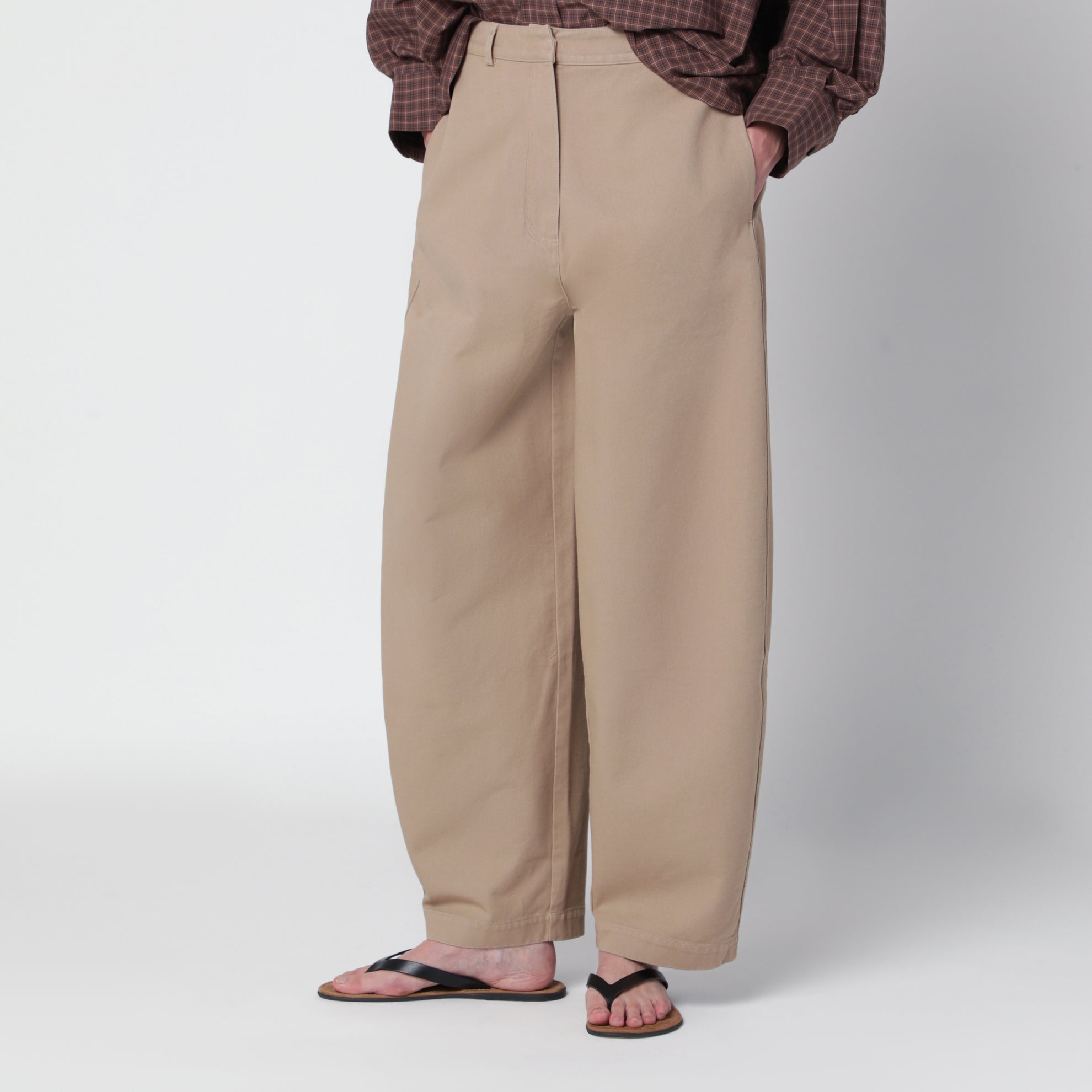 Camel curved-leg trousers