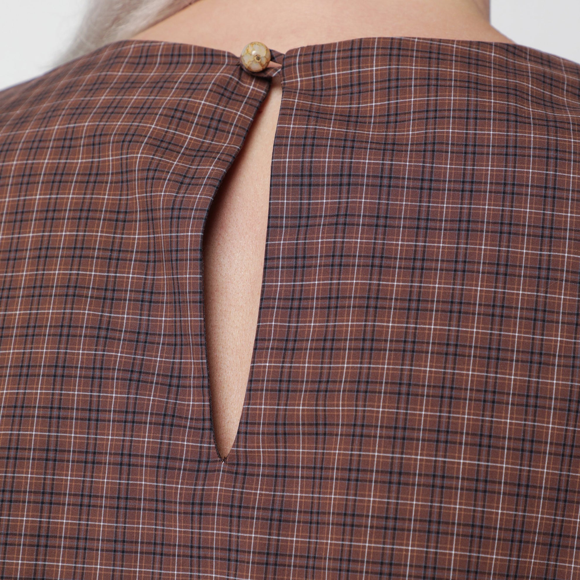 Brown/navy blue checked balloon dress