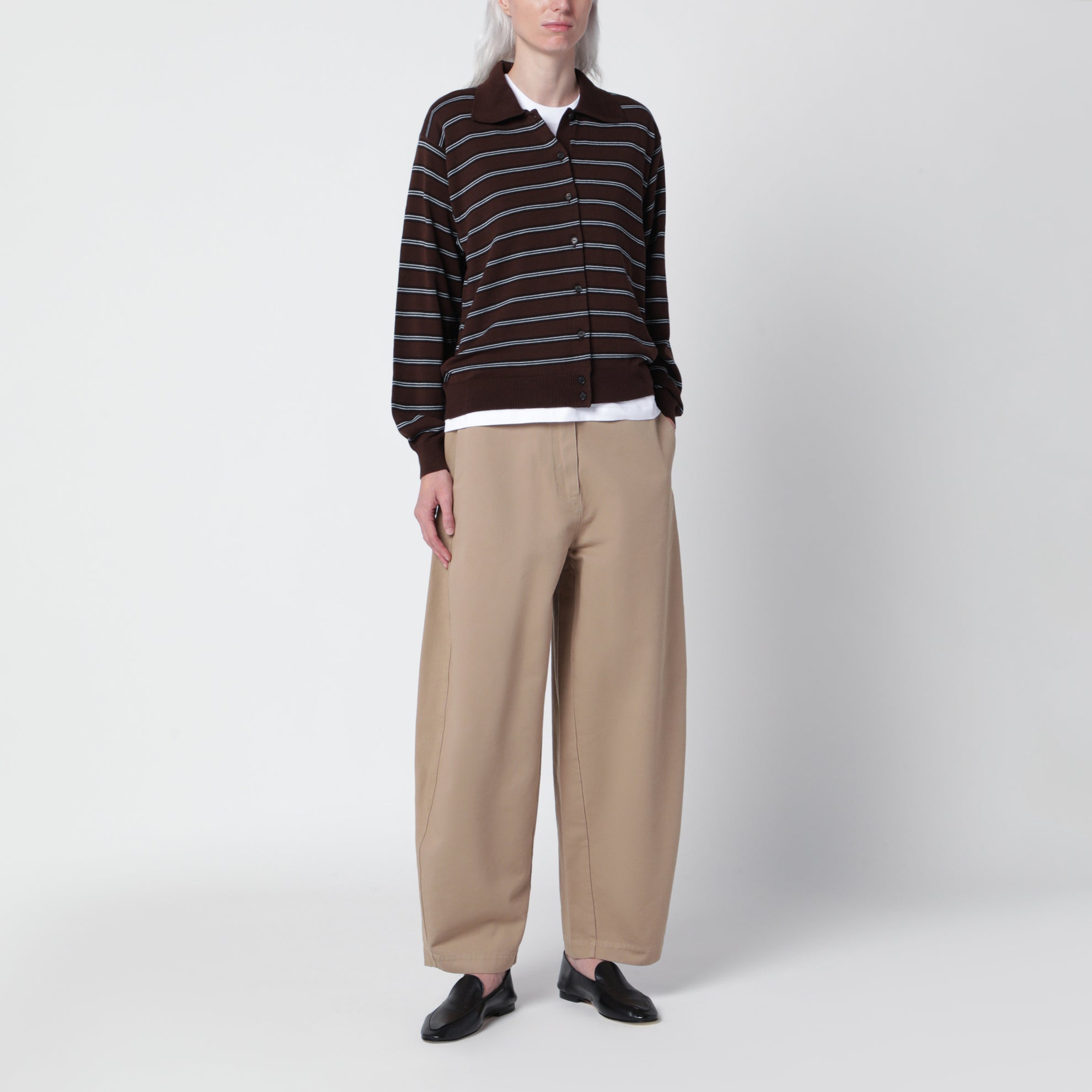 Gestreifter Polo-Cardigan in Braun aus Baumwolle