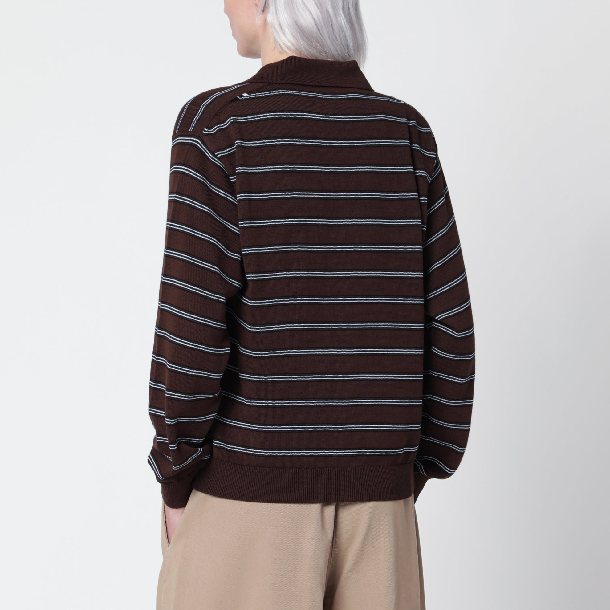 Gestreifter Polo-Cardigan in Braun aus Baumwolle