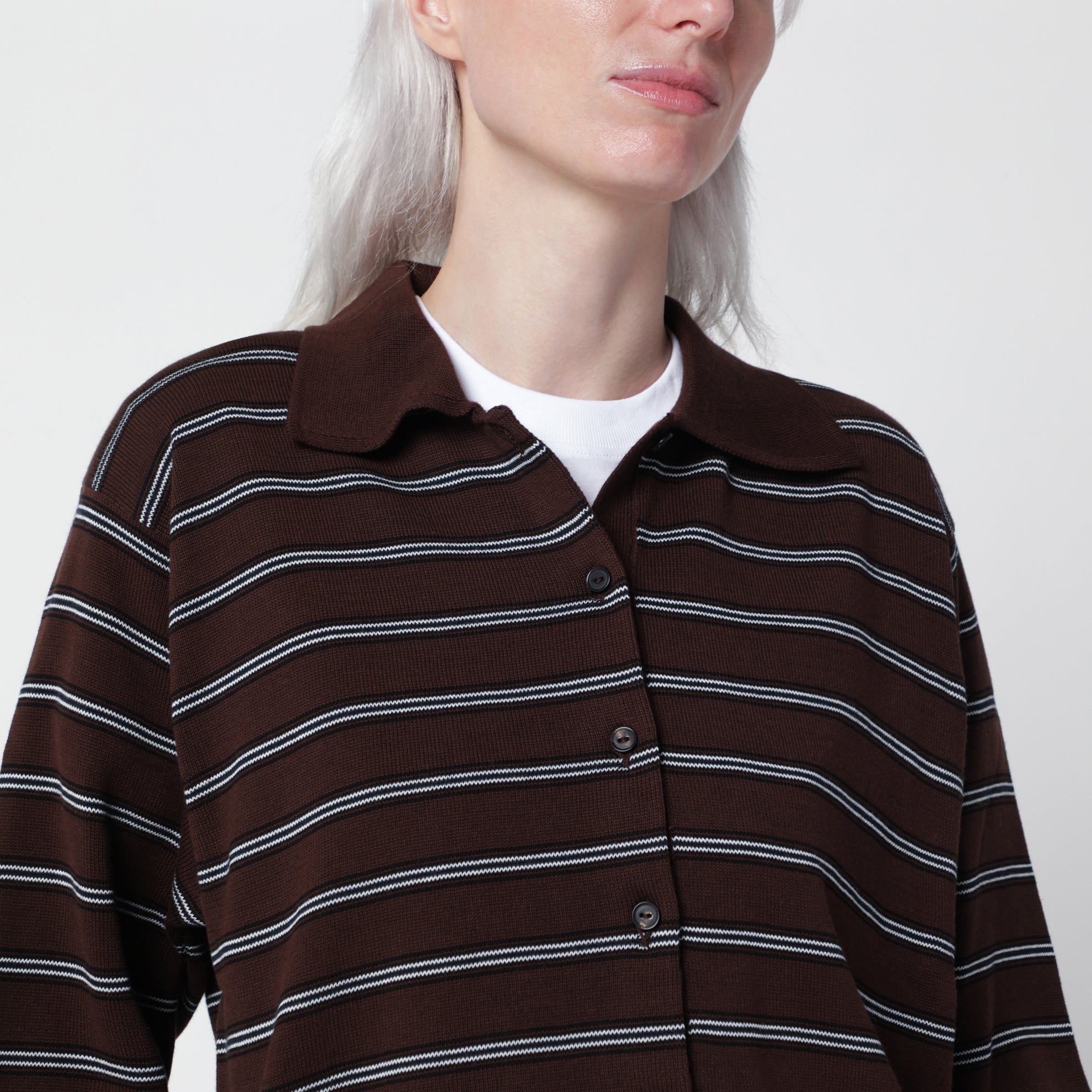 Gestreifter Polo-Cardigan in Braun aus Baumwolle